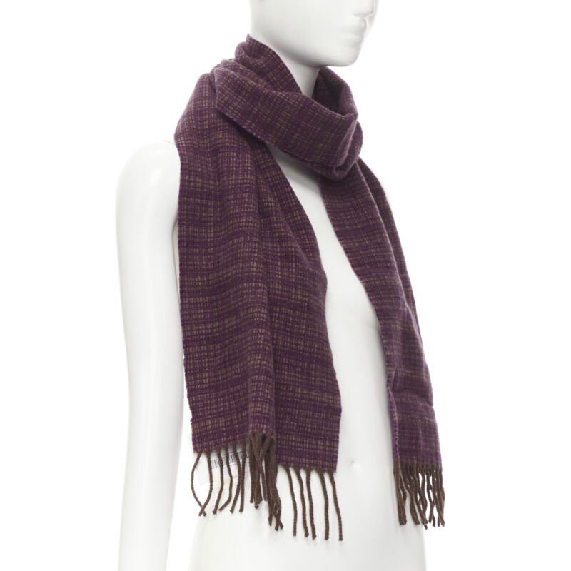 Max Mara MAX MARA 100% cashmere brown purple woven tassel fringe scarf Size ONE SIZE - 3 Thumbnail
