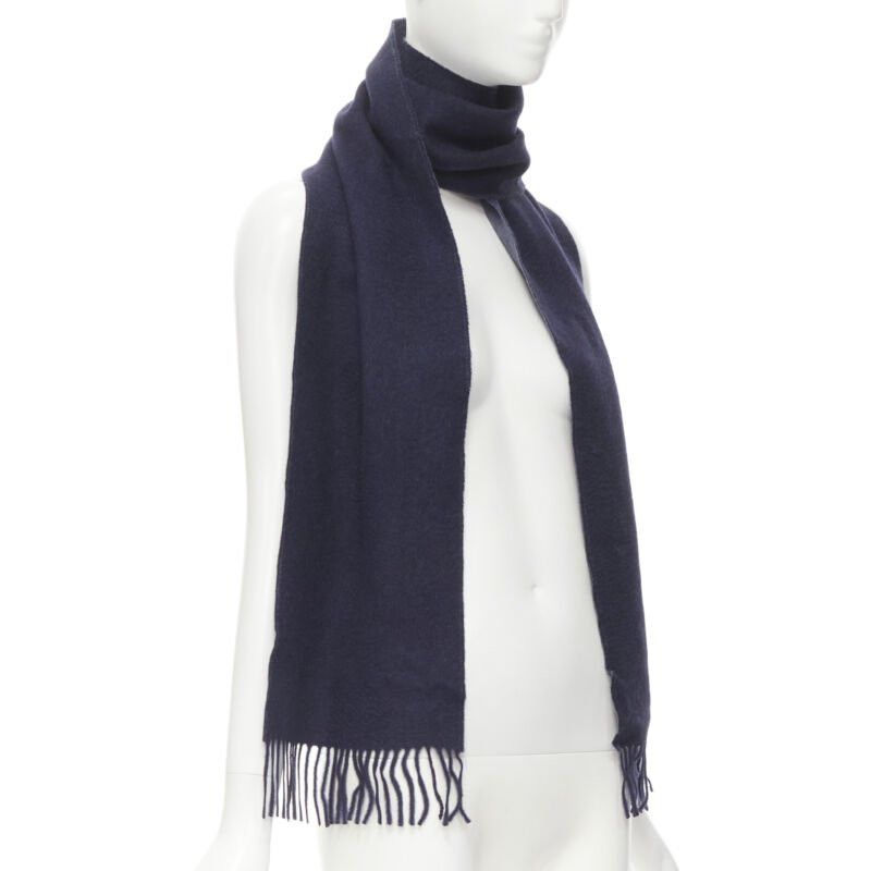 Pringle Of Scotland PRINGLE OF SCOTLAND 100% cashmere navy blue tassel fringe scarf Size ONE SIZE - 3 Thumbnail