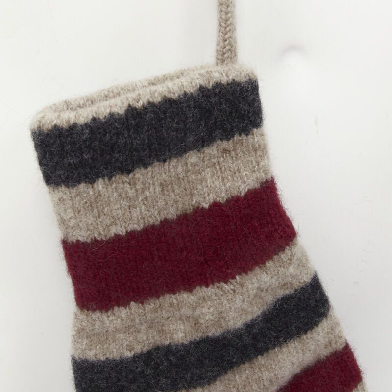 Burberry BURBERRY 100% lambs wool red black beige striped mitten glove on string Size ONE SIZE - 6 Thumbnail