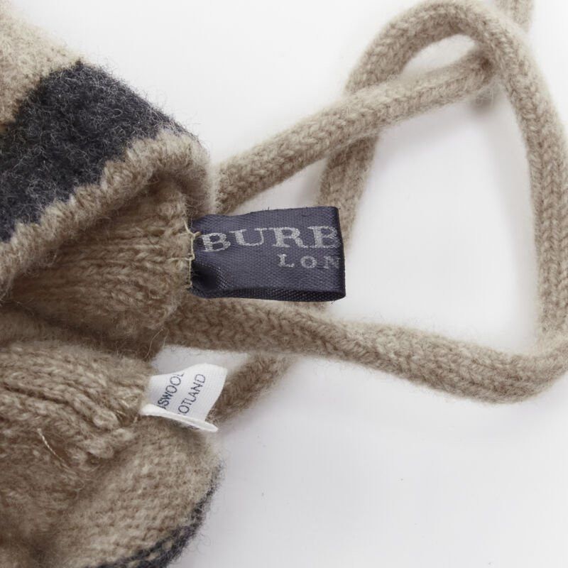 Burberry BURBERRY 100% lambs wool red black beige striped mitten glove on string Size ONE SIZE - 8 Thumbnail