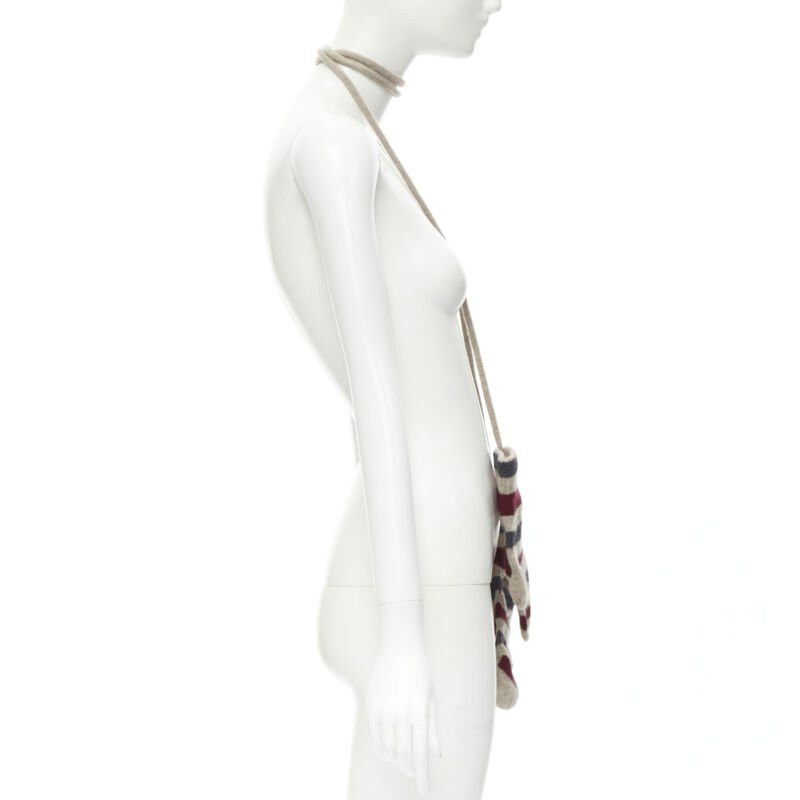 Burberry BURBERRY 100% lambs wool red black beige striped mitten glove on string Size ONE SIZE - 4 Thumbnail