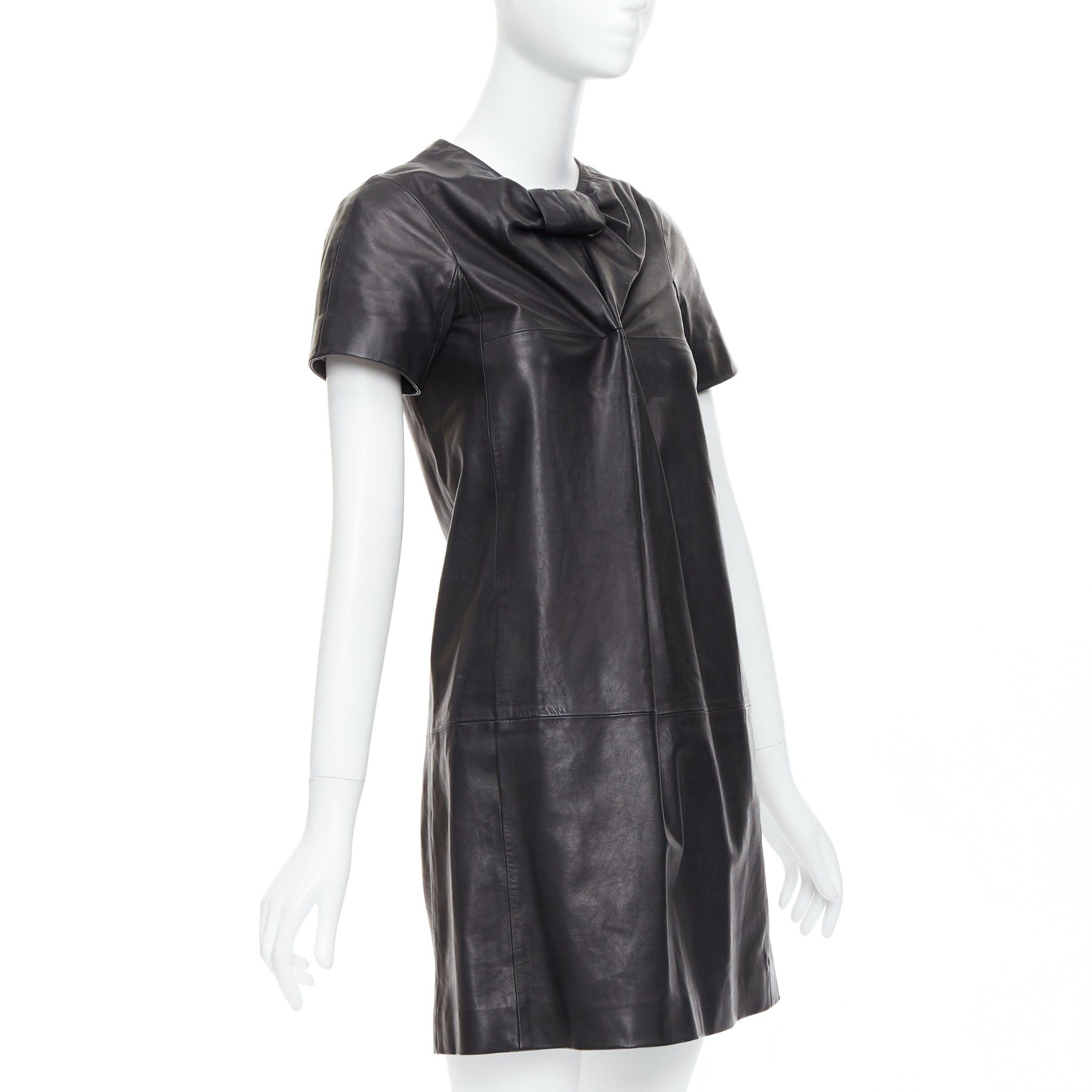 Other CESARE FABBRI black bow leather silk lined short sleeve dress IT40 S Size S / US 4 / IT 40 - 3 Thumbnail