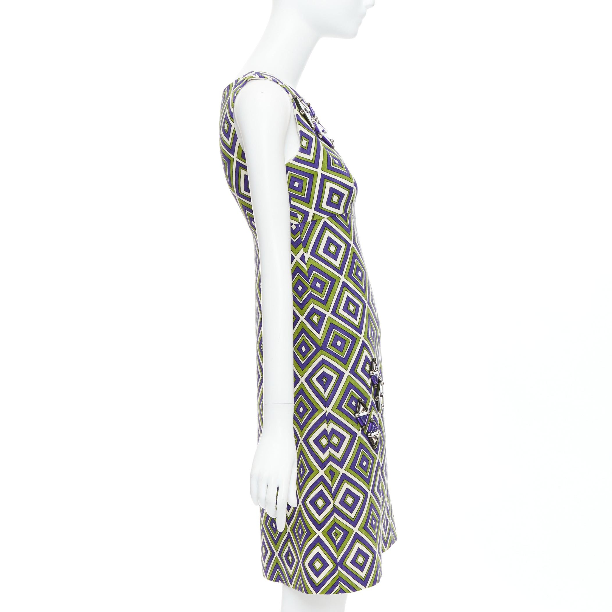 Prada PRADA 2012 Runway green purple resin applique mod mini dress IT38 XS Size XS / US 0-2 / IT 36-38 - 4 Thumbnail