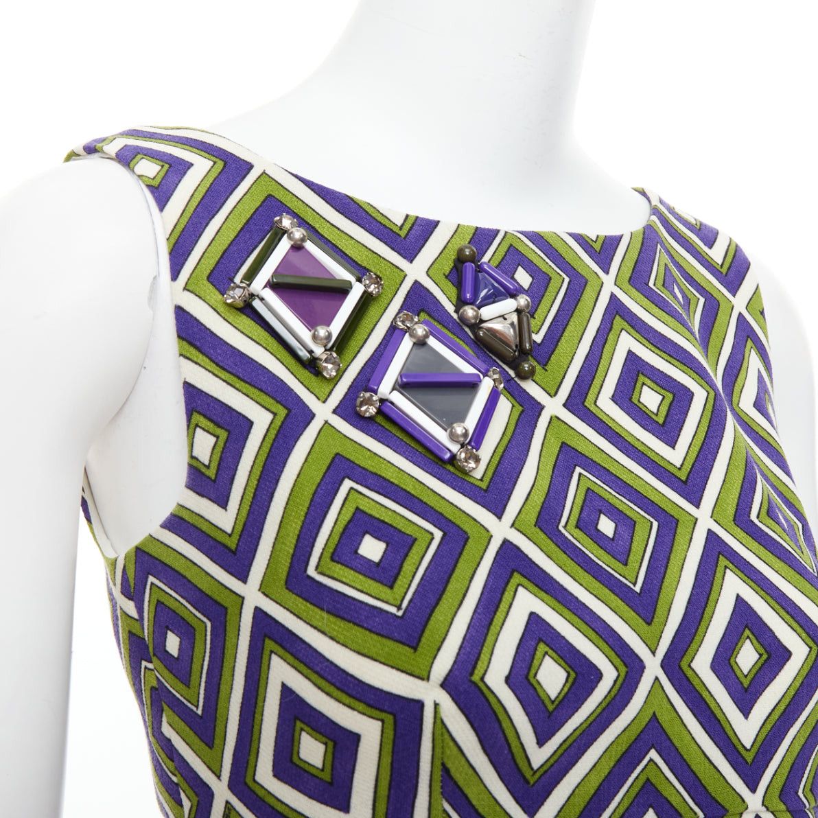 Prada PRADA 2012 Runway green purple resin applique mod mini dress IT38 XS Size XS / US 0-2 / IT 36-38 - 2 Thumbnail