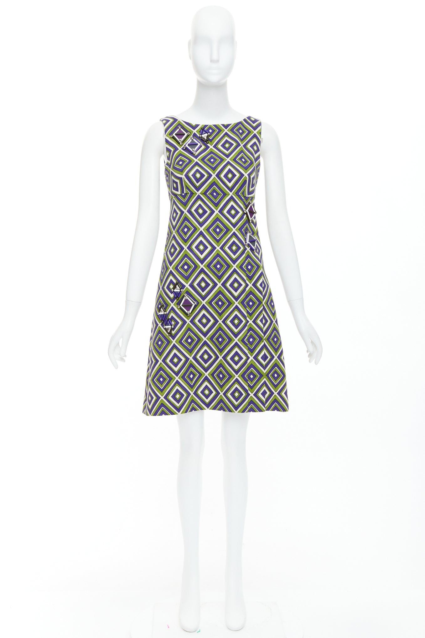 Prada PRADA 2012 Runway green purple resin applique mod mini dress IT38 XS Size XS / US 0-2 / IT 36-38 - 9 Thumbnail