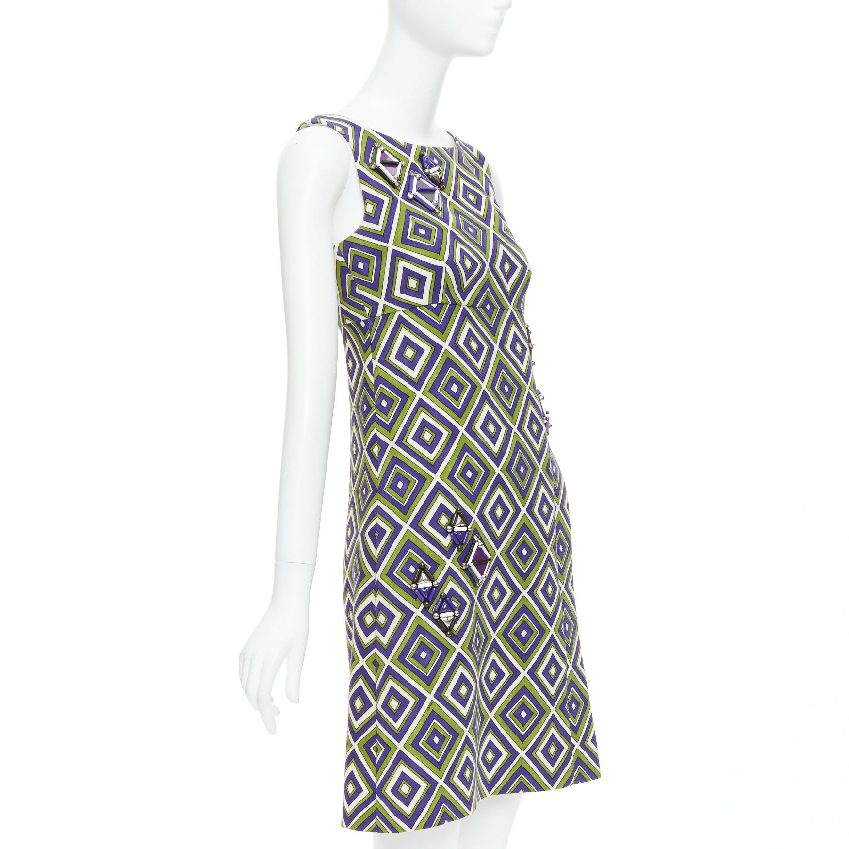 Prada PRADA 2012 Runway green purple resin applique mod mini dress IT38 XS Size XS / US 0-2 / IT 36-38 - 3 Thumbnail