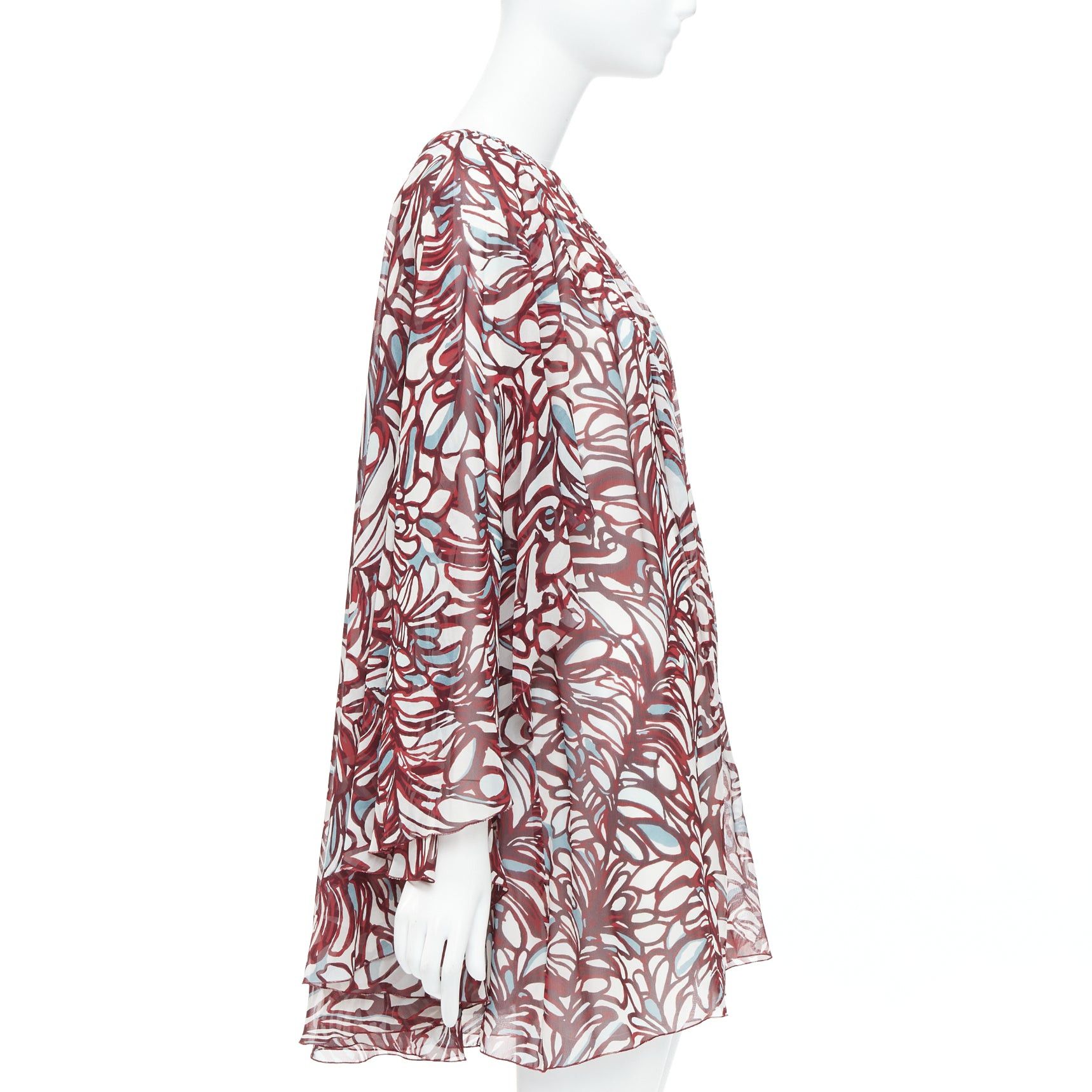 Giambattista Valli GIAMBATTISTA VALLI GIAMBA burgundy abstract print cape dress IT38 XXS Size XS / US 0-2 / IT 36-38 - 4 Thumbnail