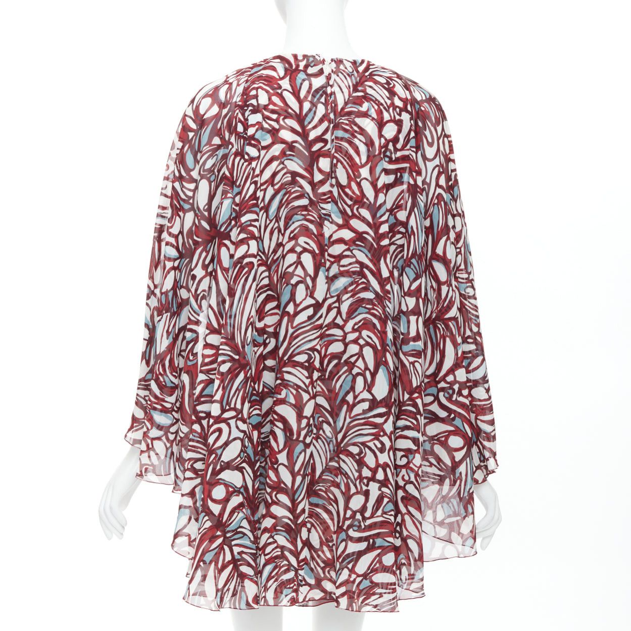 Giambattista Valli GIAMBATTISTA VALLI GIAMBA burgundy abstract print cape dress IT38 XXS Size XS / US 0-2 / IT 36-38 - 5 Thumbnail