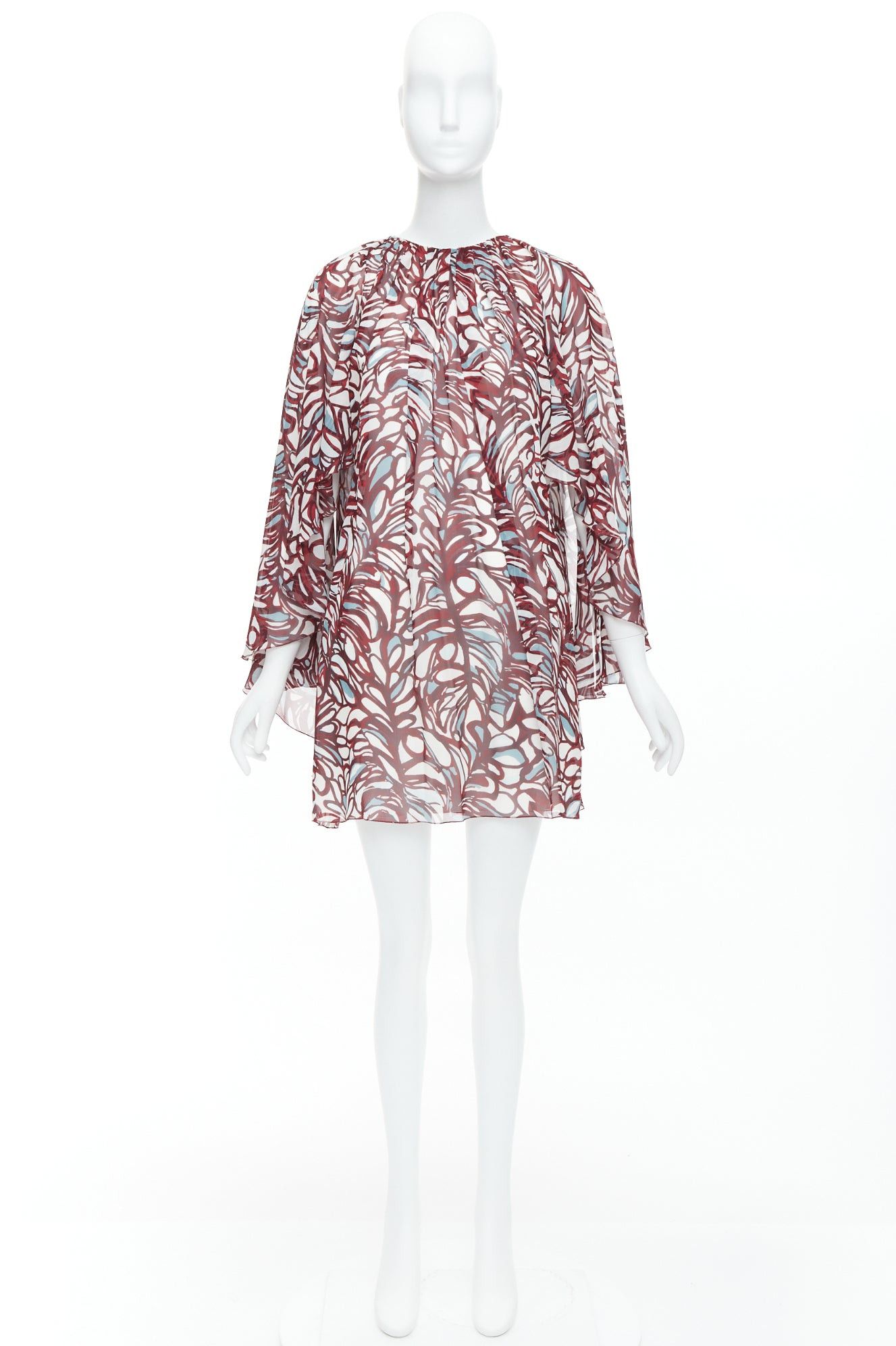 Giambattista Valli GIAMBATTISTA VALLI GIAMBA burgundy abstract print cape dress IT38 XXS Size XS / US 0-2 / IT 36-38 - 9 Thumbnail