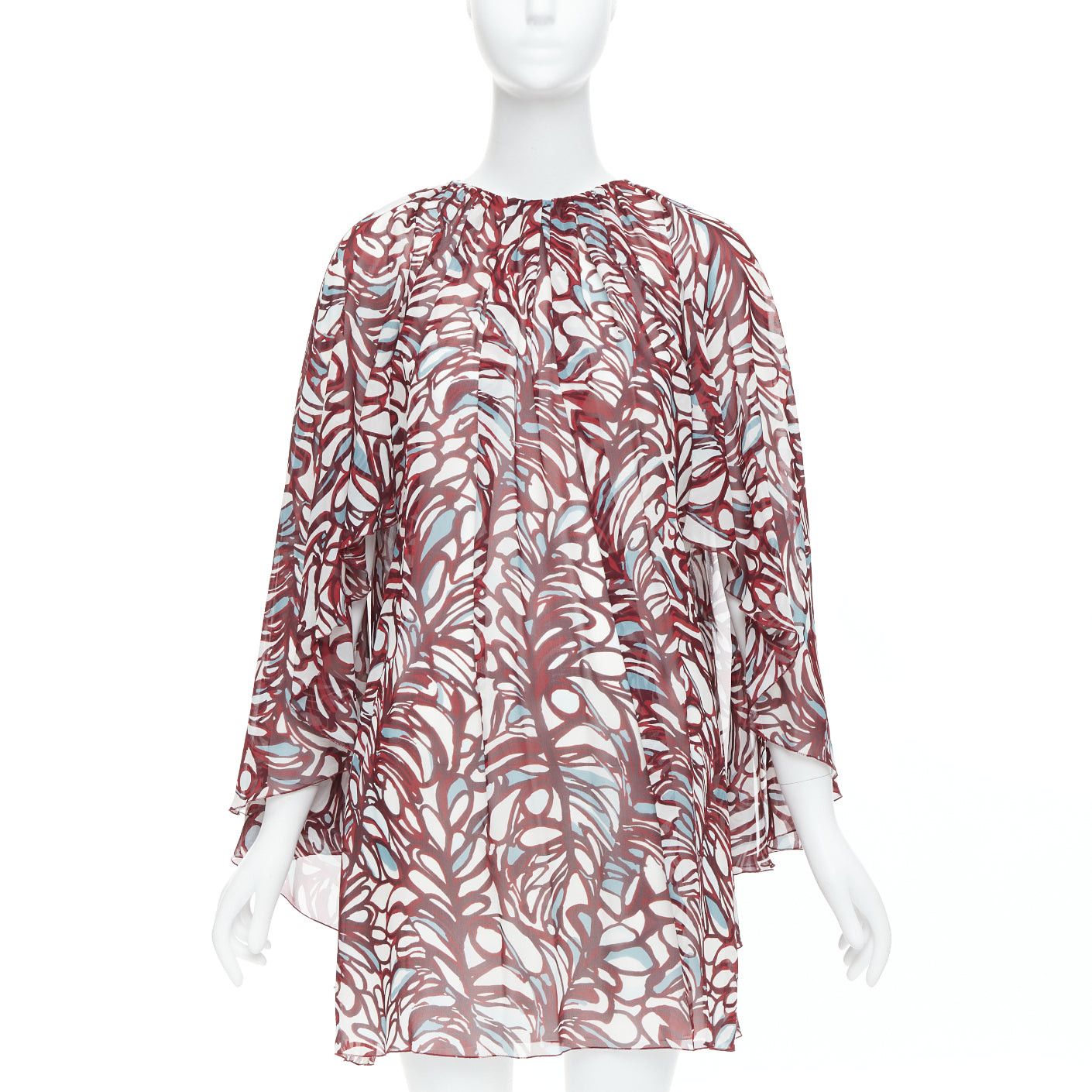 Giambattista Valli GIAMBATTISTA VALLI GIAMBA burgundy abstract print cape dress IT38 XXS Size XS / US 0-2 / IT 36-38 - 3 Thumbnail