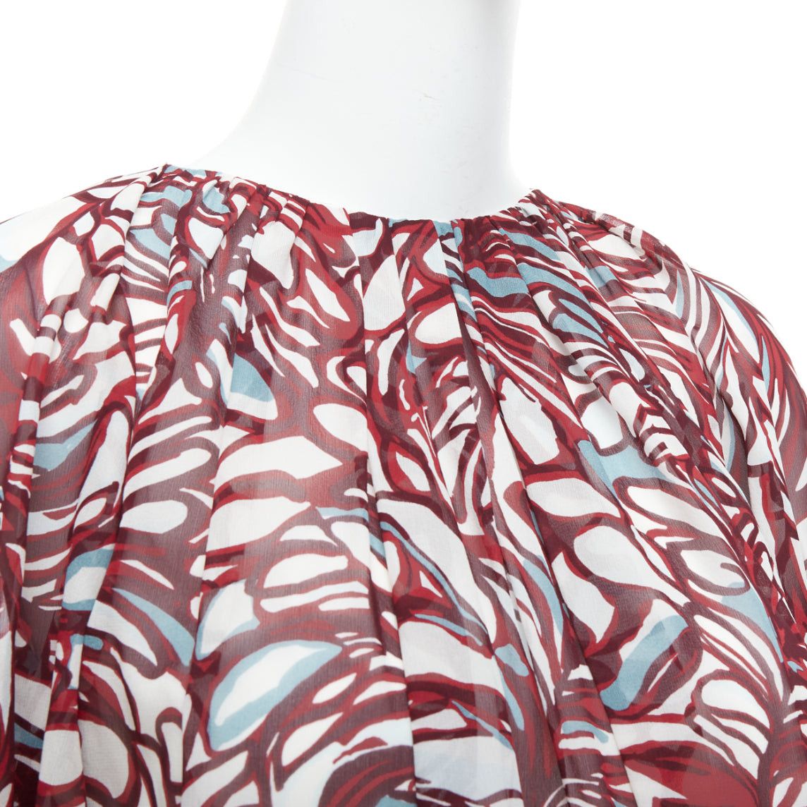 Giambattista Valli GIAMBATTISTA VALLI GIAMBA burgundy abstract print cape dress IT38 XXS Size XS / US 0-2 / IT 36-38 - 7 Thumbnail