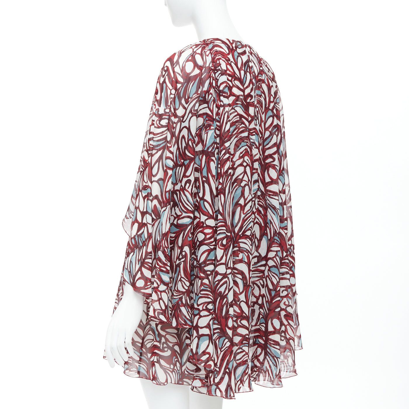 Giambattista Valli GIAMBATTISTA VALLI GIAMBA burgundy abstract print cape dress IT38 XXS Size XS / US 0-2 / IT 36-38 - 6 Thumbnail