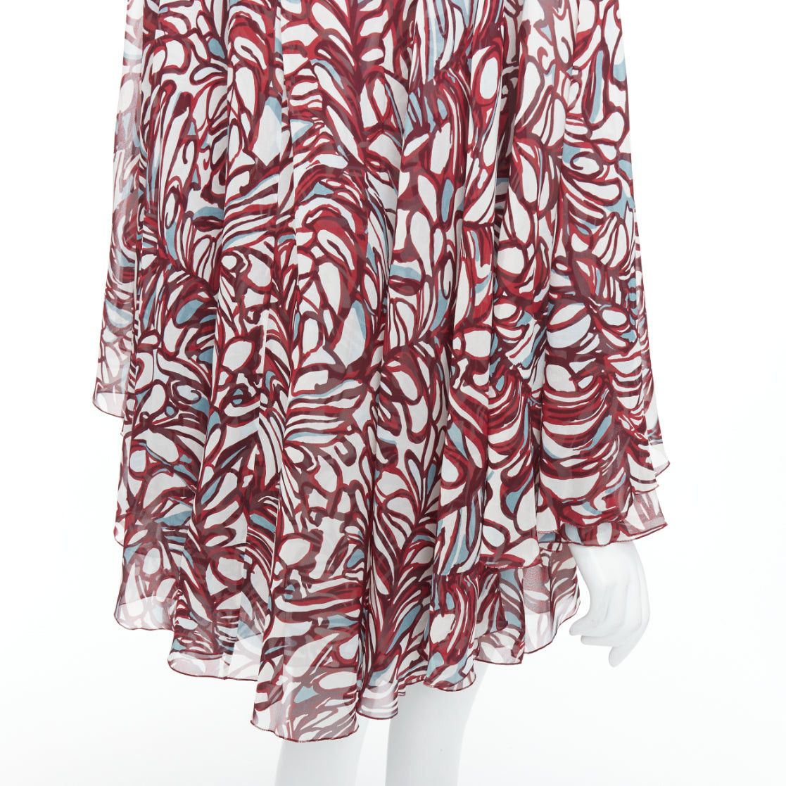 Giambattista Valli GIAMBATTISTA VALLI GIAMBA burgundy abstract print cape dress IT38 XXS Size XS / US 0-2 / IT 36-38 - 2 Thumbnail