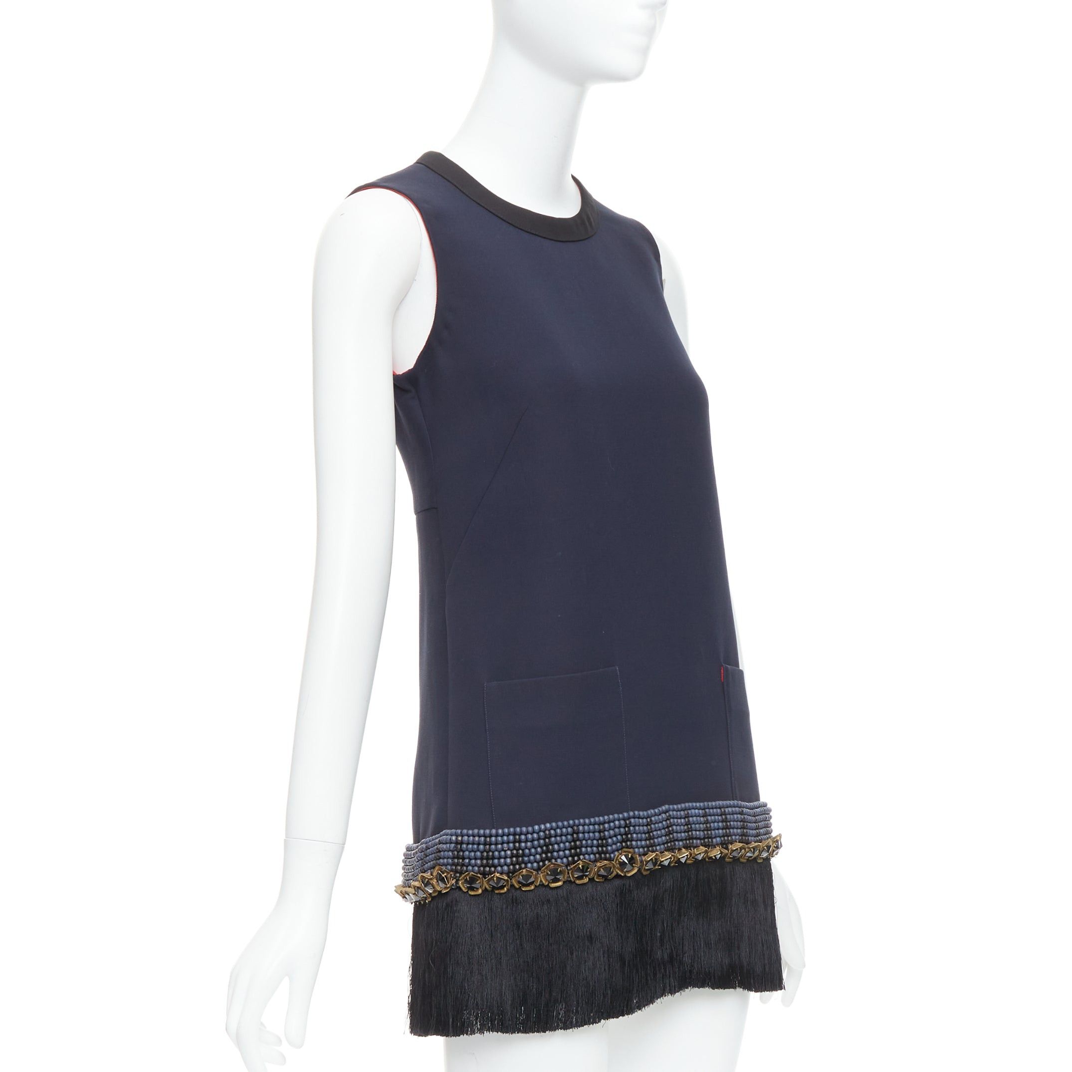 Marni MARNI navy copper fringe bead embellished hem tunic dress IT38 XS Size XS / US 0-2 / IT 36-38 - 3 Thumbnail