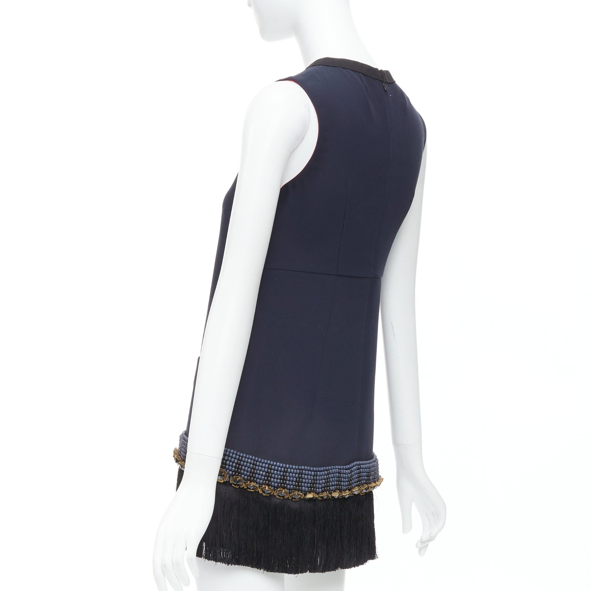 Marni MARNI navy copper fringe bead embellished hem tunic dress IT38 XS Size XS / US 0-2 / IT 36-38 - 6 Thumbnail