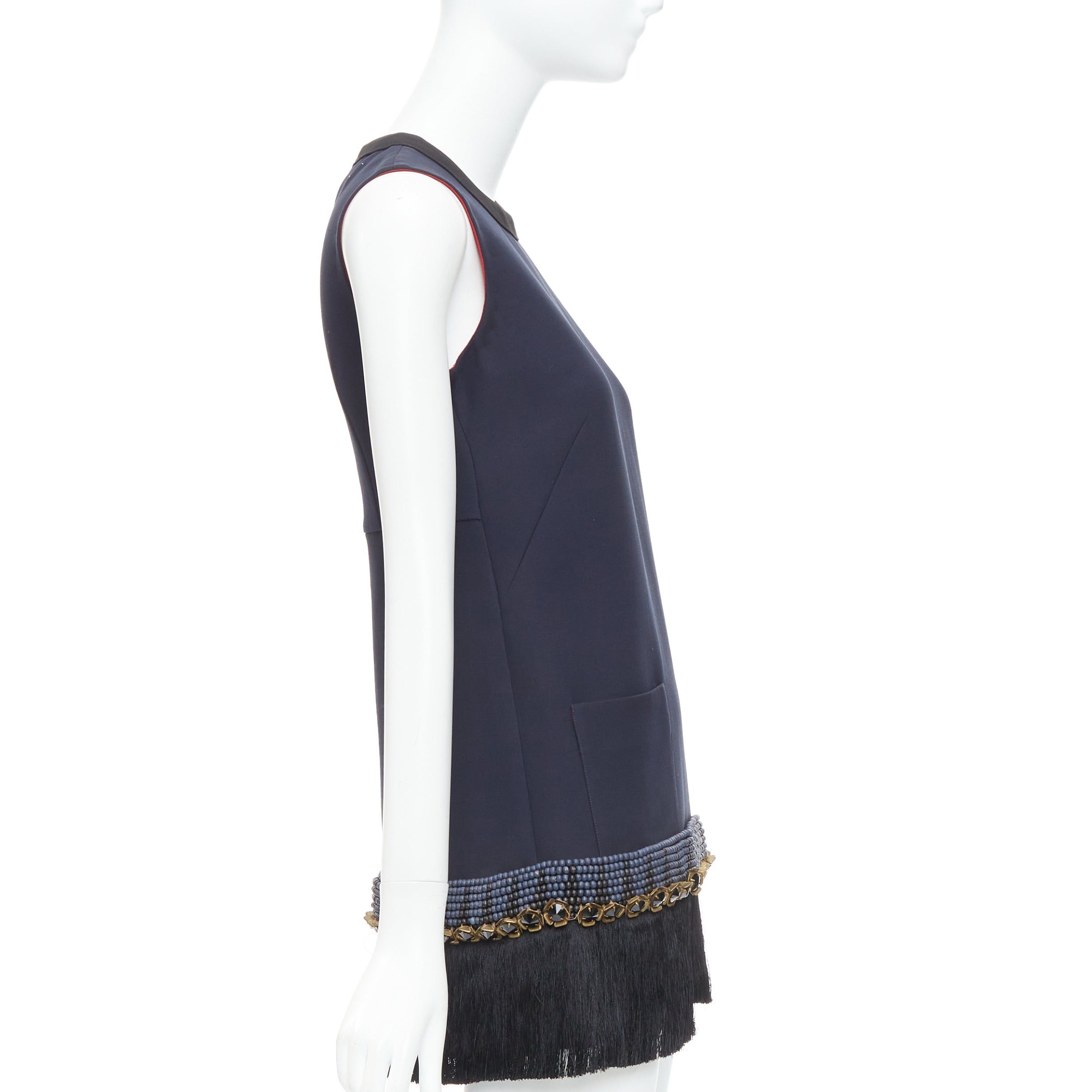Marni MARNI navy copper fringe bead embellished hem tunic dress IT38 XS Size XS / US 0-2 / IT 36-38 - 4 Thumbnail