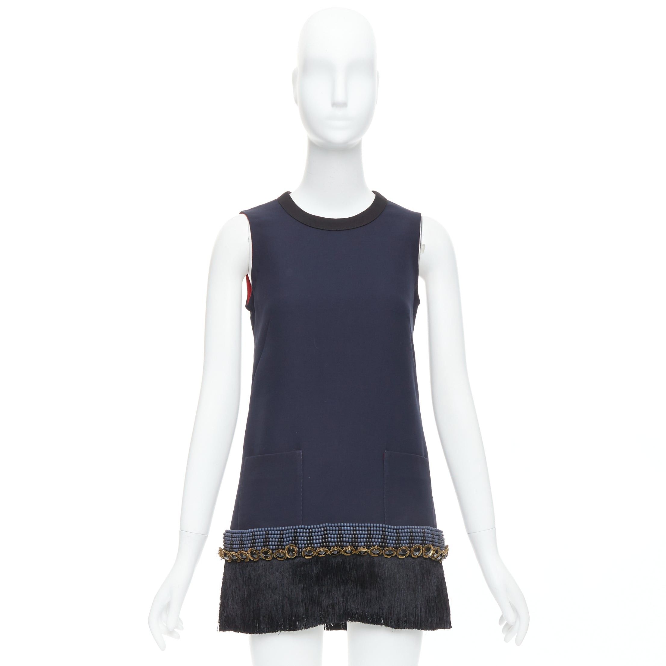Marni MARNI navy copper fringe bead embellished hem tunic dress IT38 XS Size XS / US 0-2 / IT 36-38 - 9 Thumbnail