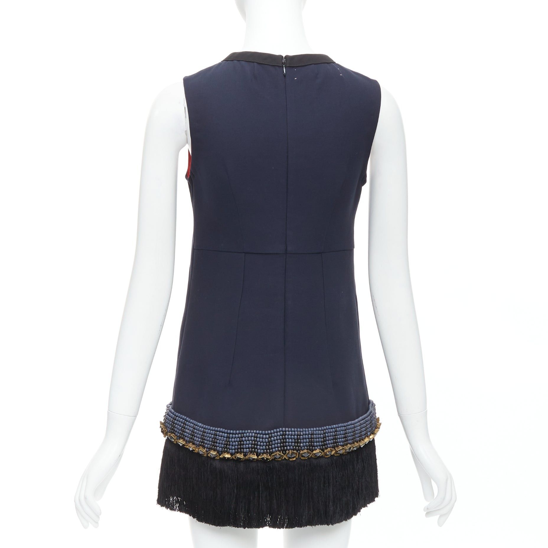 Marni MARNI navy copper fringe bead embellished hem tunic dress IT38 XS Size XS / US 0-2 / IT 36-38 - 5 Thumbnail