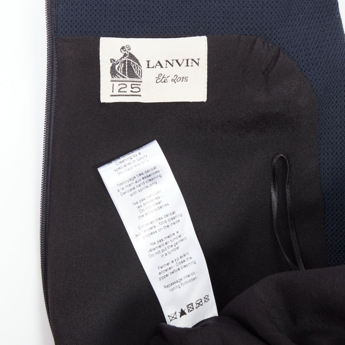 Lanvin LANVIN 2015 navy cotton rhinestone embellished ribbon shift dress FR36 S Size S / US 4 / IT 40 - 8 Thumbnail