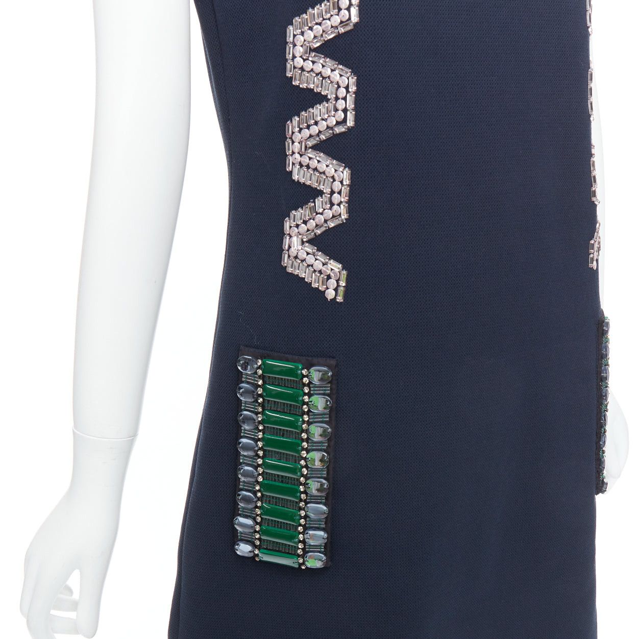 Lanvin LANVIN 2015 navy cotton rhinestone embellished ribbon shift dress FR36 S Size S / US 4 / IT 40 - 2 Thumbnail