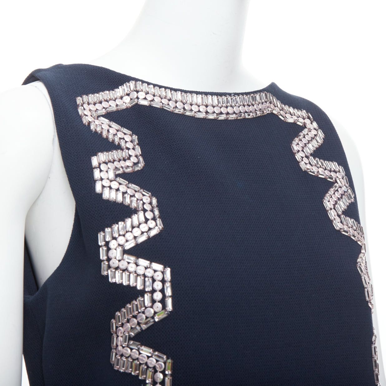 Lanvin LANVIN 2015 navy cotton rhinestone embellished ribbon shift dress FR36 S Size S / US 4 / IT 40 - 7 Thumbnail
