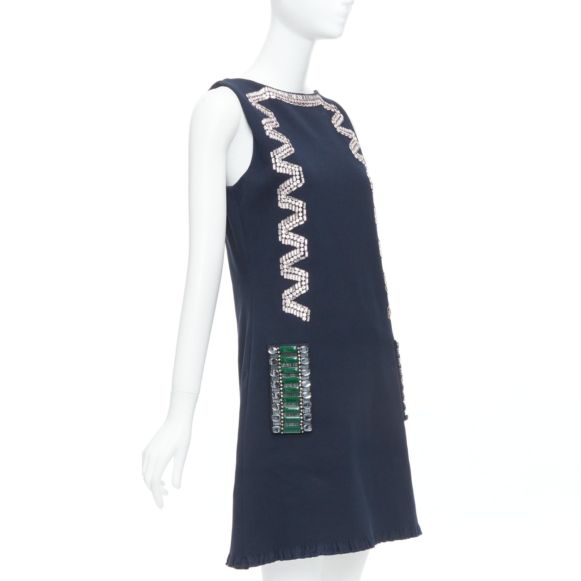 Lanvin LANVIN 2015 navy cotton rhinestone embellished ribbon shift dress FR36 S Size S / US 4 / IT 40 - 3 Thumbnail