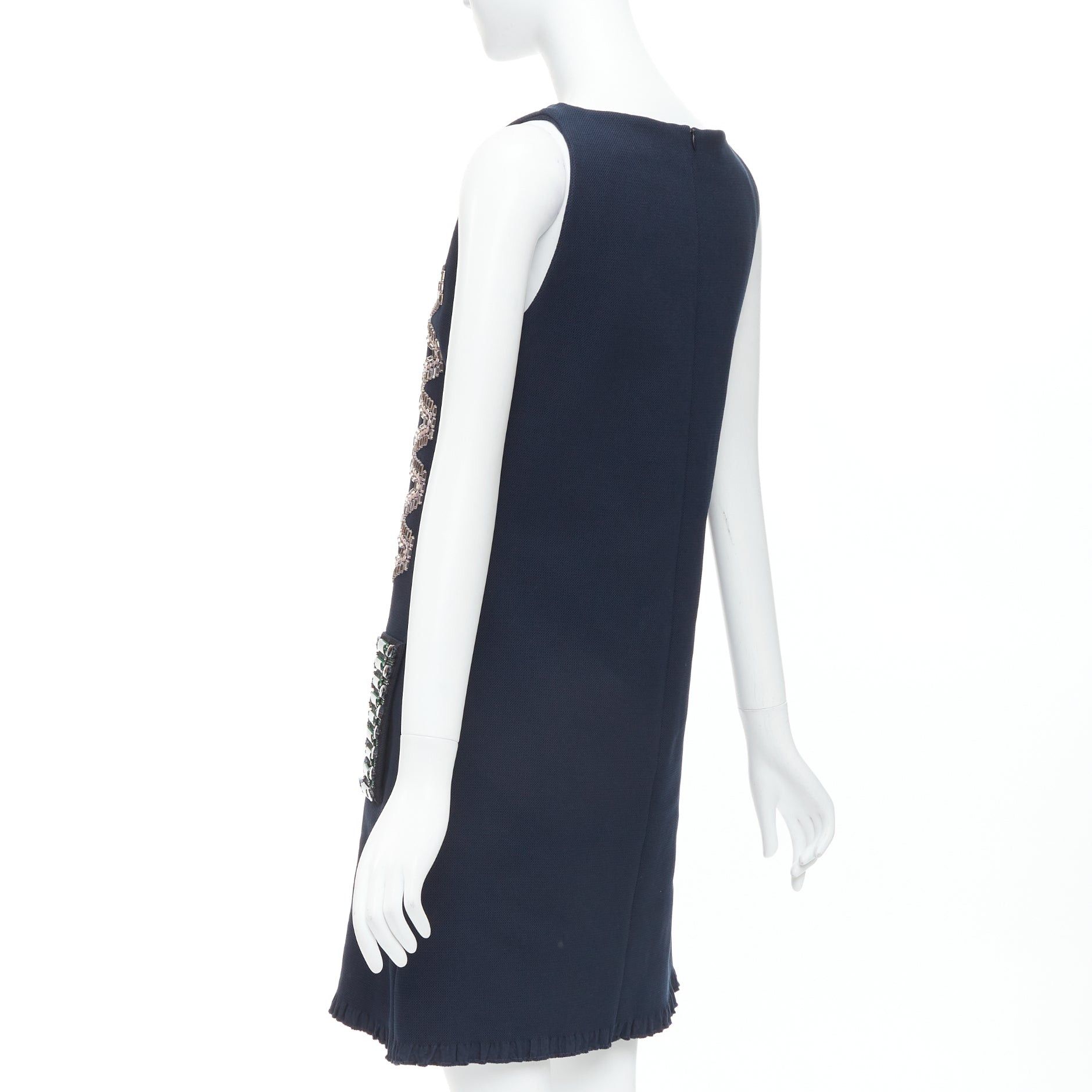Lanvin LANVIN 2015 navy cotton rhinestone embellished ribbon shift dress FR36 S Size S / US 4 / IT 40 - 6 Thumbnail
