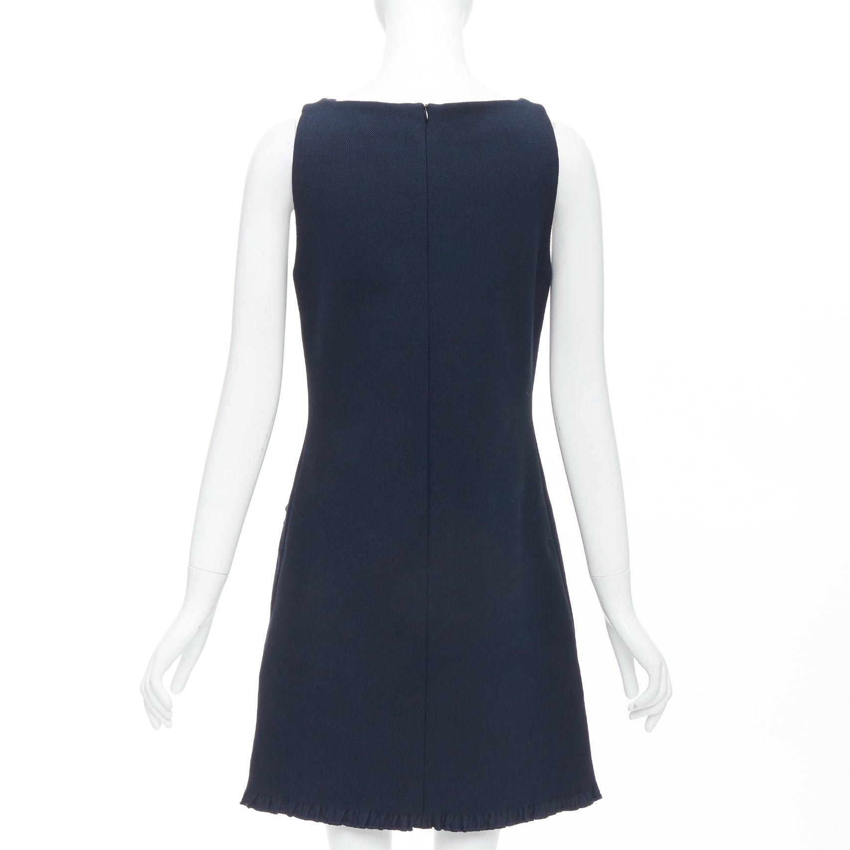 Lanvin LANVIN 2015 navy cotton rhinestone embellished ribbon shift dress FR36 S Size S / US 4 / IT 40 - 5 Thumbnail