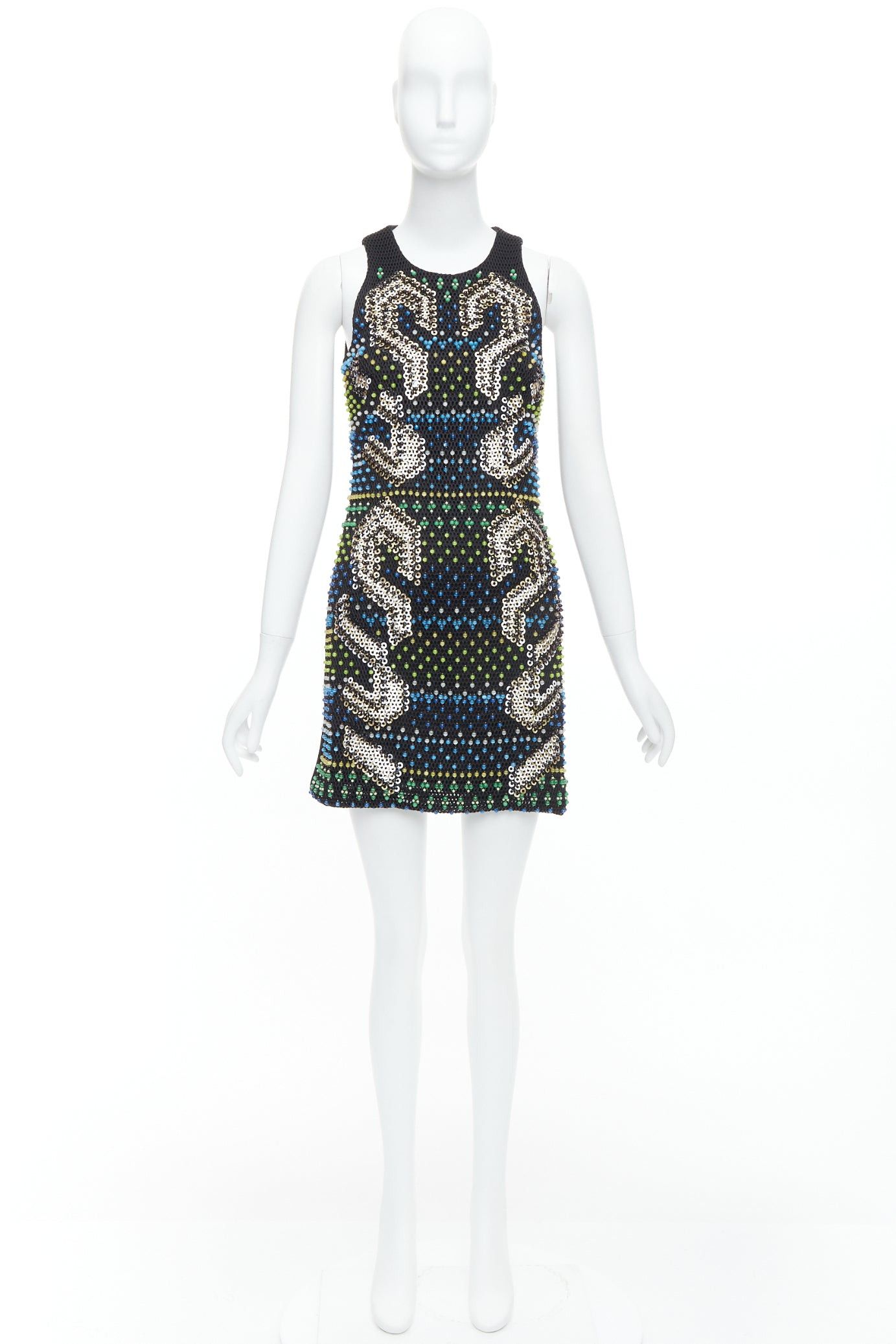 Peter Pilotto PETER PILOTTO black green beads embellished scuba mini dress UK8 S Size S / US 4 / IT 40 - 9 Thumbnail