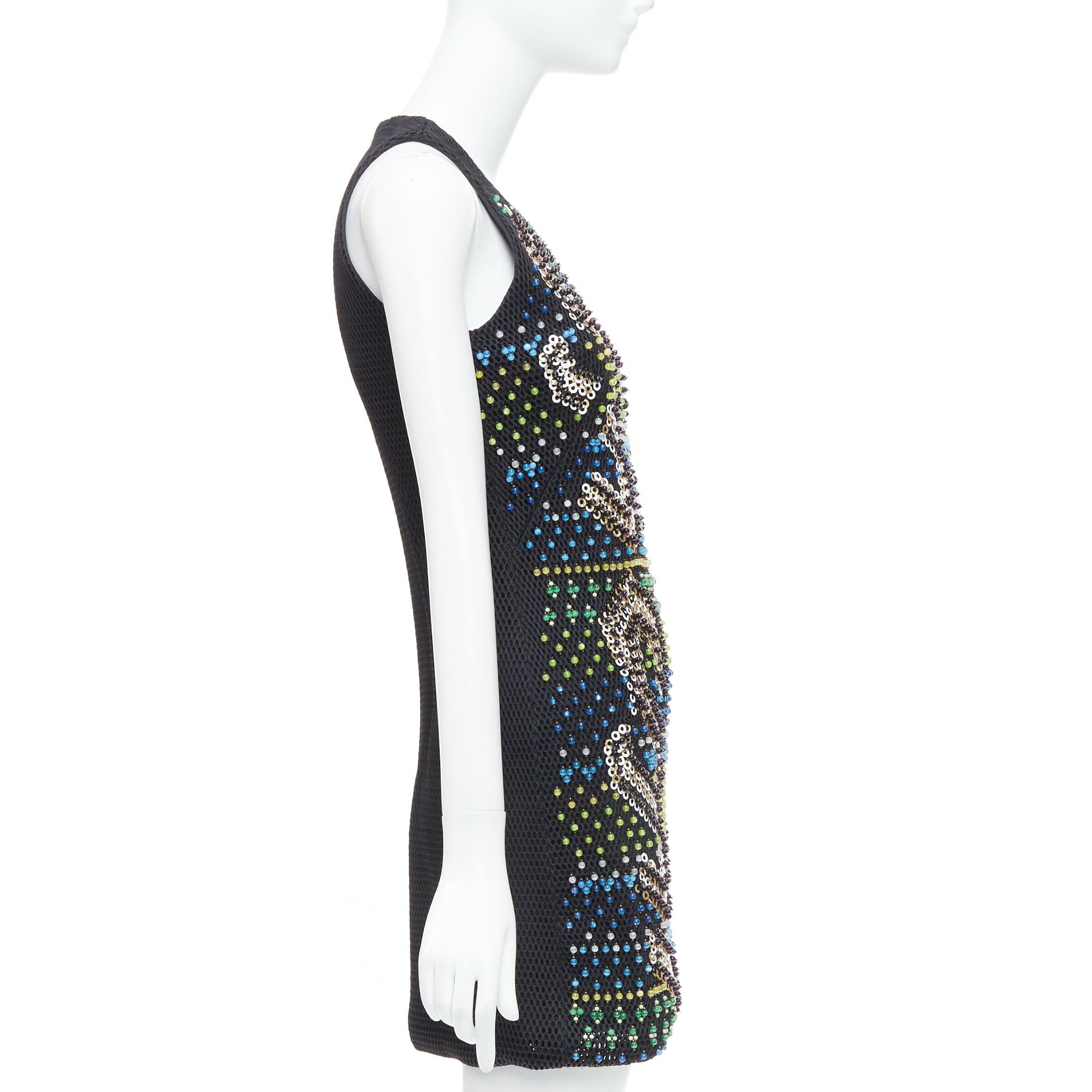 Peter Pilotto PETER PILOTTO black green beads embellished scuba mini dress UK8 S Size S / US 4 / IT 40 - 4 Thumbnail