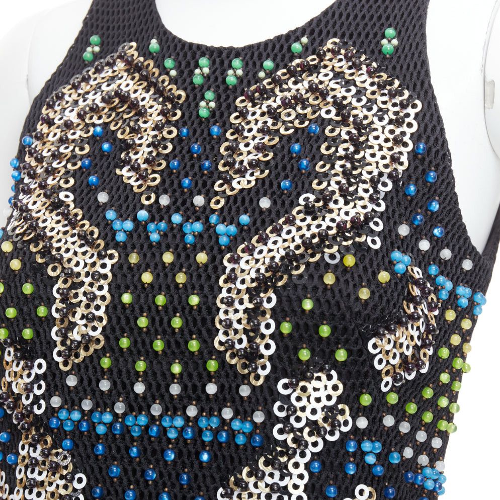 Peter Pilotto PETER PILOTTO black green beads embellished scuba mini dress UK8 S Size S / US 4 / IT 40 - 2 Thumbnail