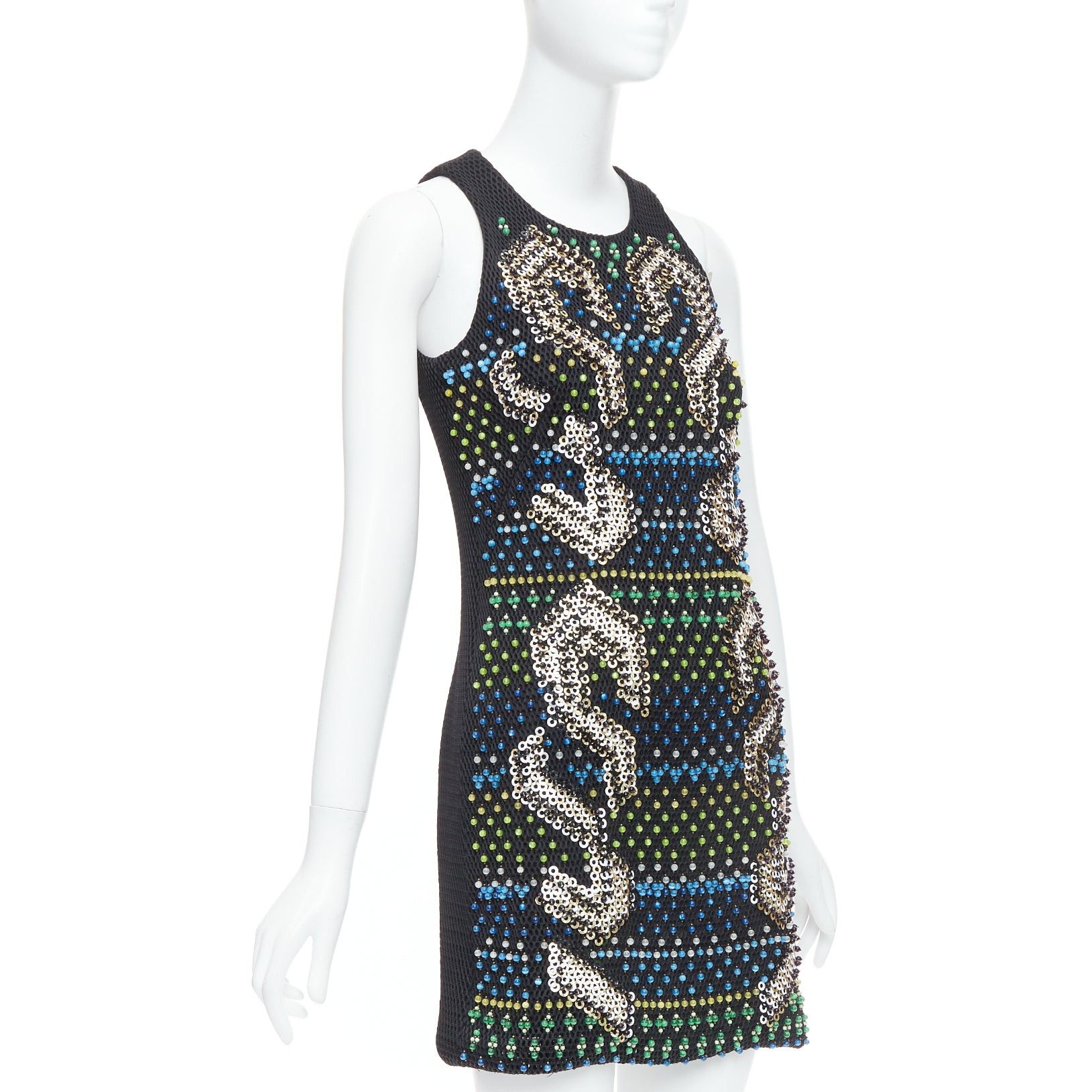 Peter Pilotto PETER PILOTTO black green beads embellished scuba mini dress UK8 S Size S / US 4 / IT 40 - 3 Thumbnail