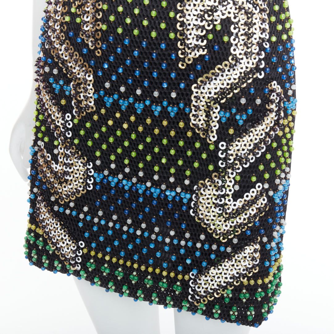 Peter Pilotto PETER PILOTTO black green beads embellished scuba mini dress UK8 S Size S / US 4 / IT 40 - 7 Thumbnail