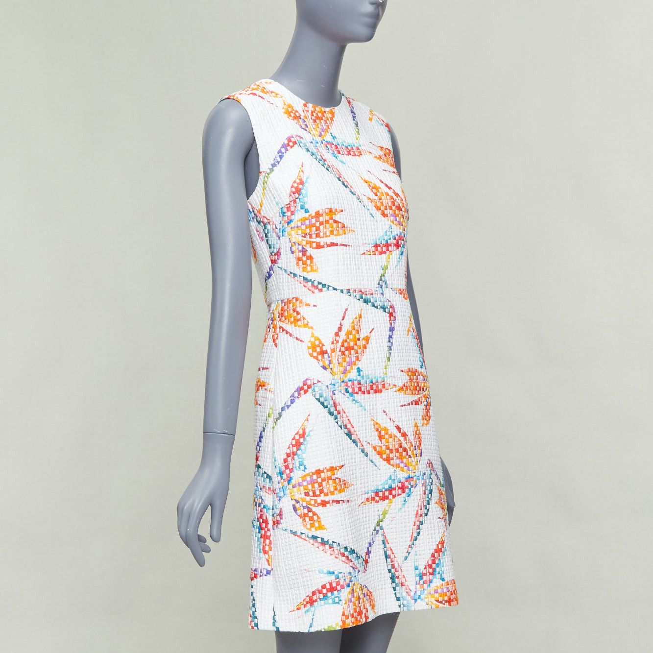 Fendi FENDI white orange bird of paradise jacquard cocktail dress IT38 XS Size XS / US 0-2 / IT 36-38 - 3 Thumbnail