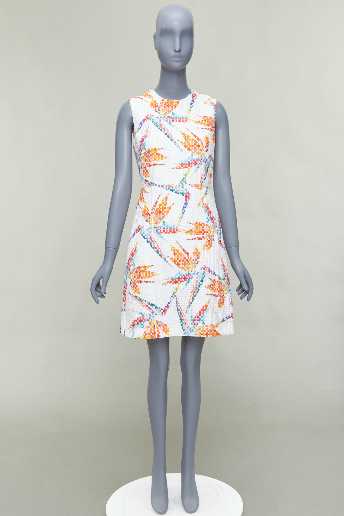 Fendi FENDI white orange bird of paradise jacquard cocktail dress IT38 XS Size XS / US 0-2 / IT 36-38 - 9 Thumbnail