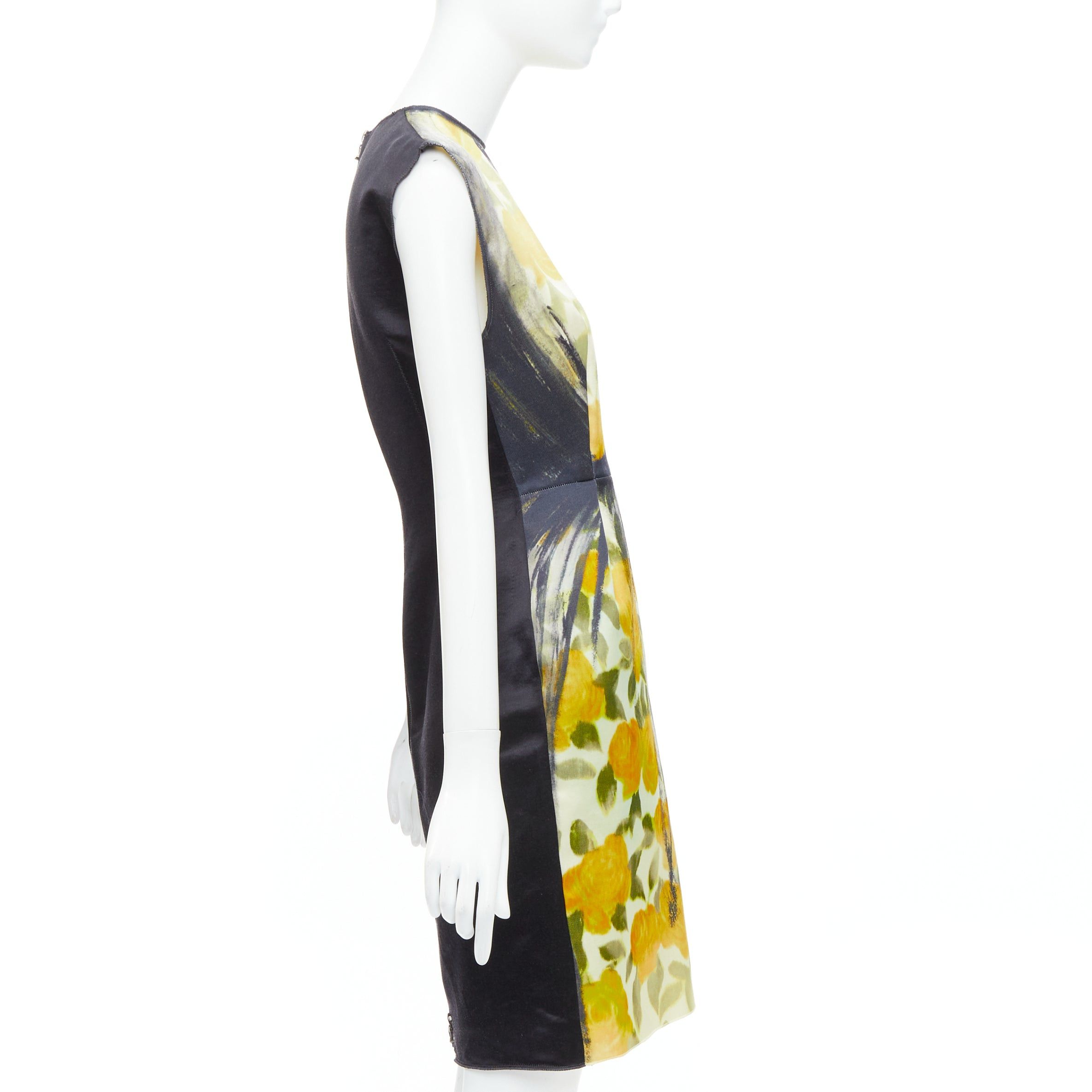 Lanvin LANVIN Les 10 Ans yellow black cotton silk floral print dress FR36 S Emma Stone Size S / US 4 / IT 40 - 4 Thumbnail