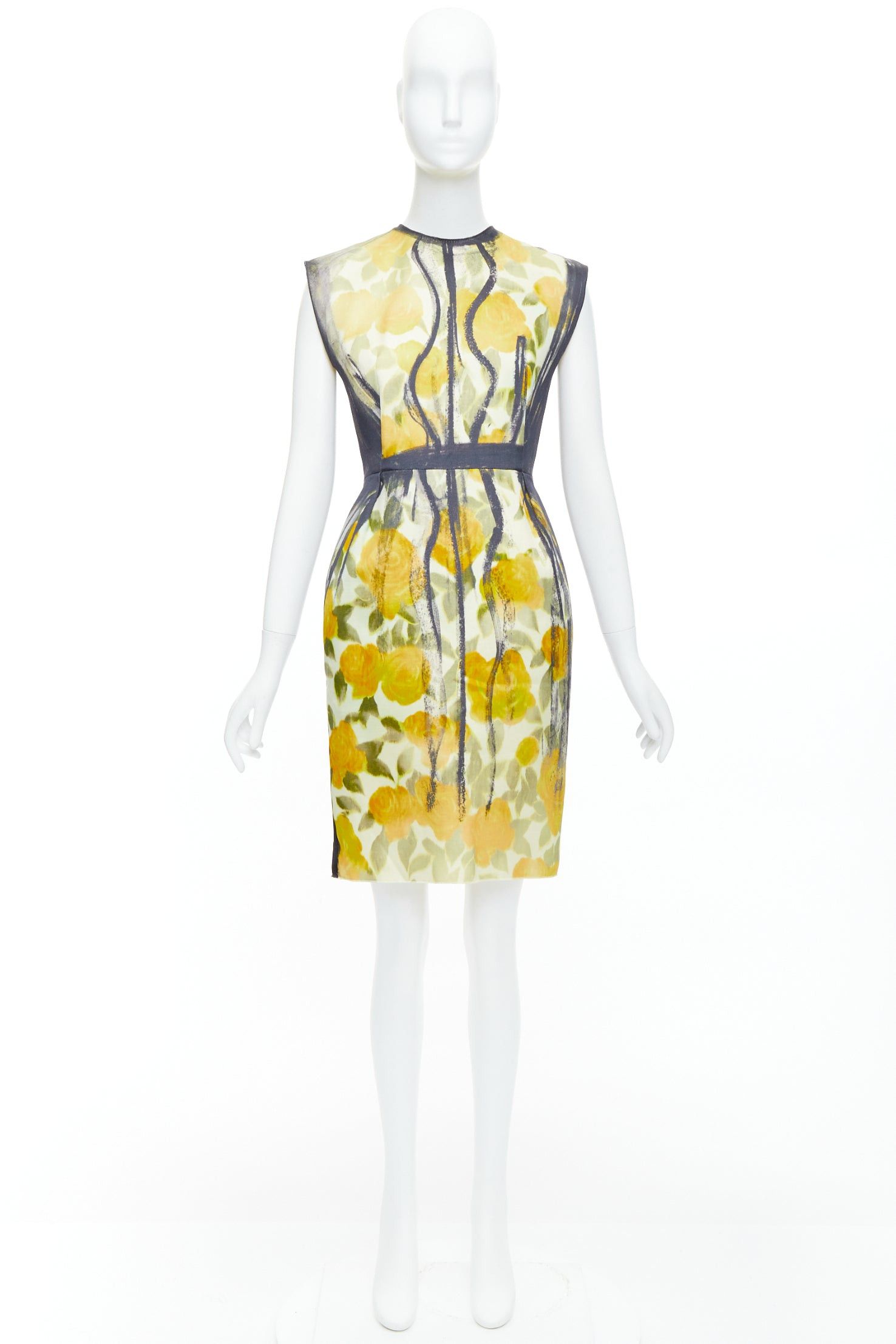 Lanvin LANVIN Les 10 Ans yellow black cotton silk floral print dress FR36 S Emma Stone Size S / US 4 / IT 40 - 9 Thumbnail