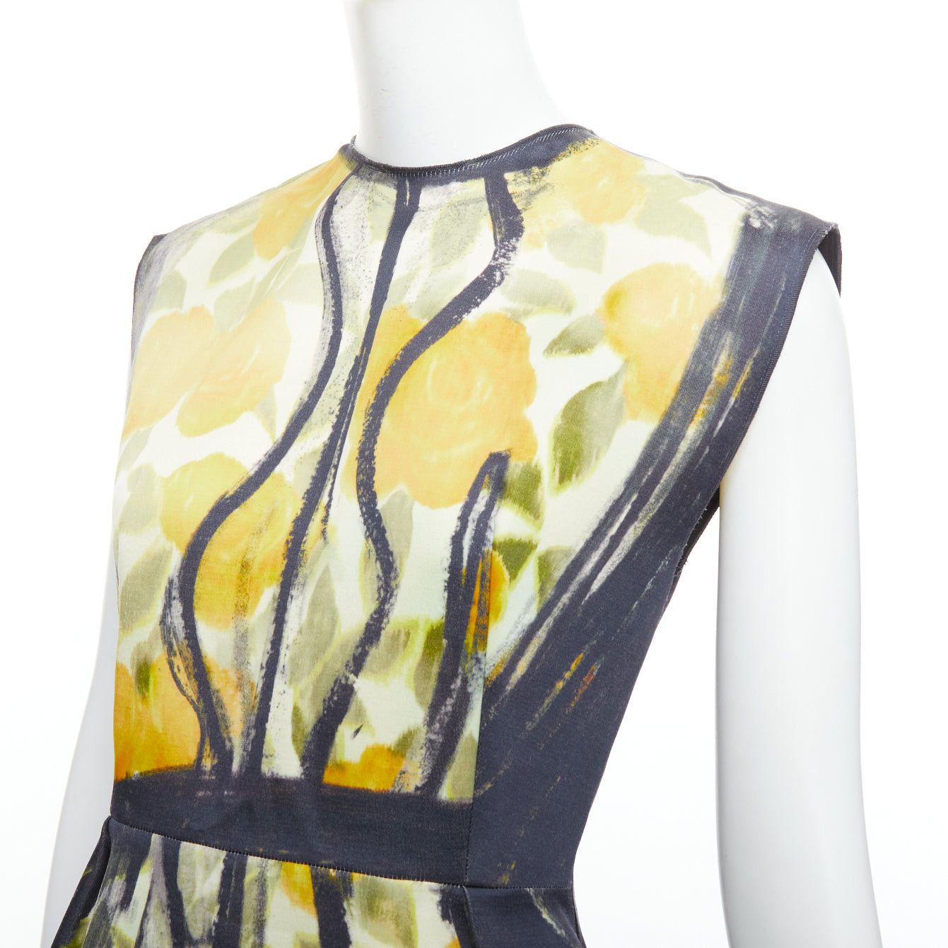 Lanvin LANVIN Les 10 Ans yellow black cotton silk floral print dress FR36 S Emma Stone Size S / US 4 / IT 40 - 2 Thumbnail