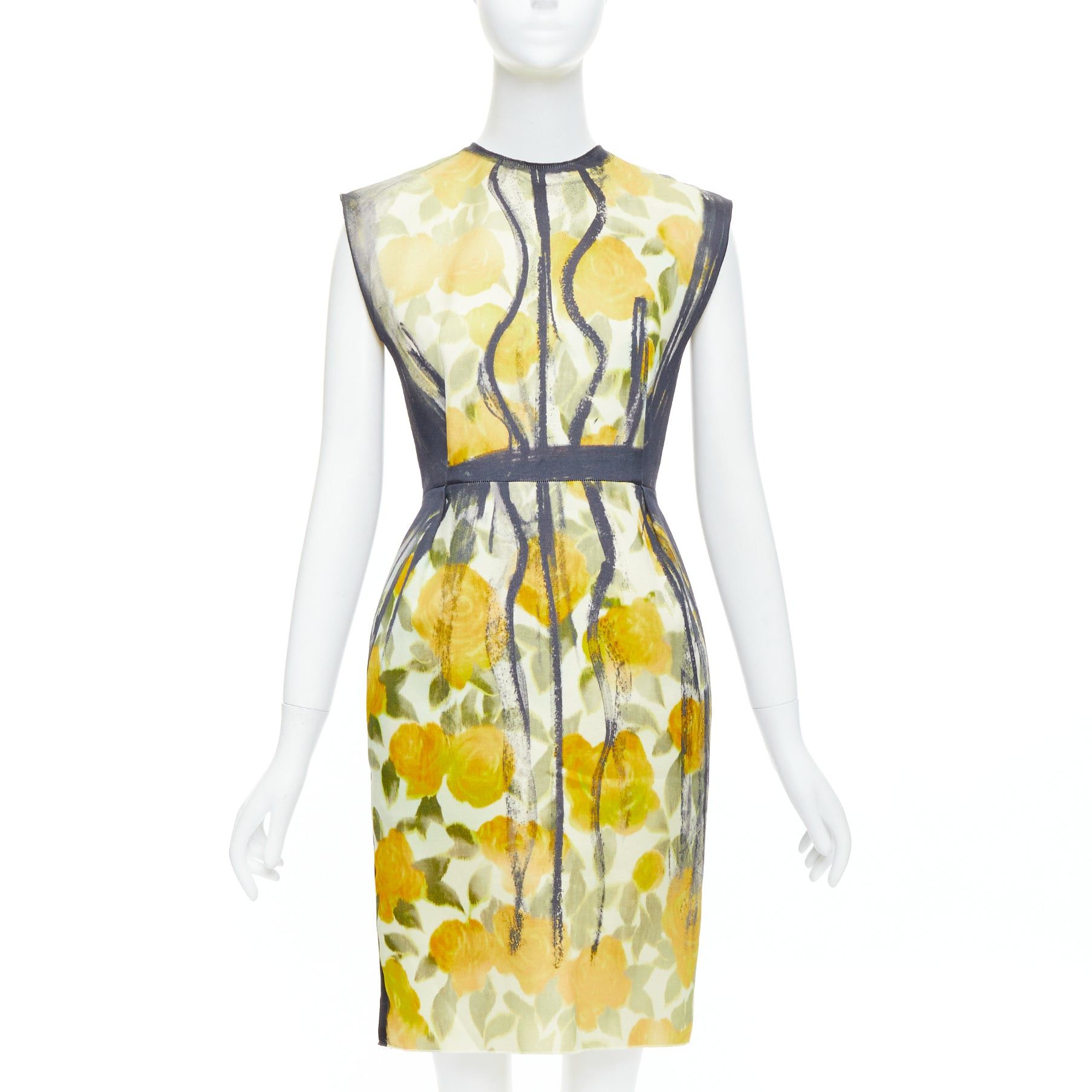 Lanvin LANVIN Les 10 Ans yellow black cotton silk floral print dress FR36 S Emma Stone Size S / US 4 / IT 40 - 3 Thumbnail