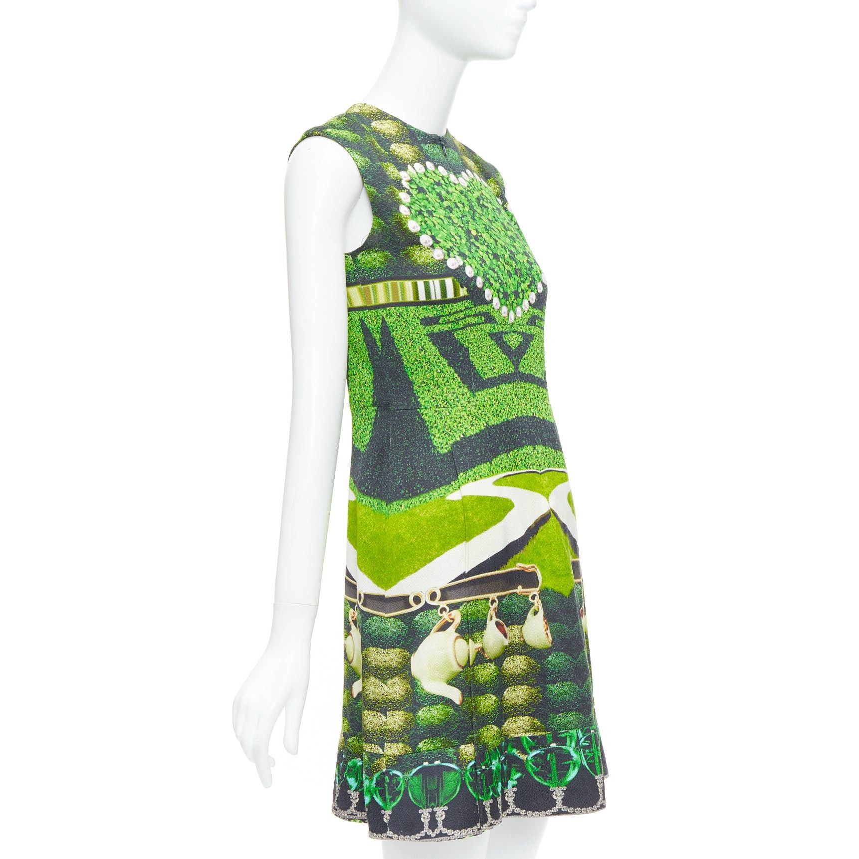 Mary Katrantzou MARY KATRANTZOU 2012 Runway green heart garden party print shift dress UK10 M Size M / US 6-8 / IT 42-44 - 3 Thumbnail