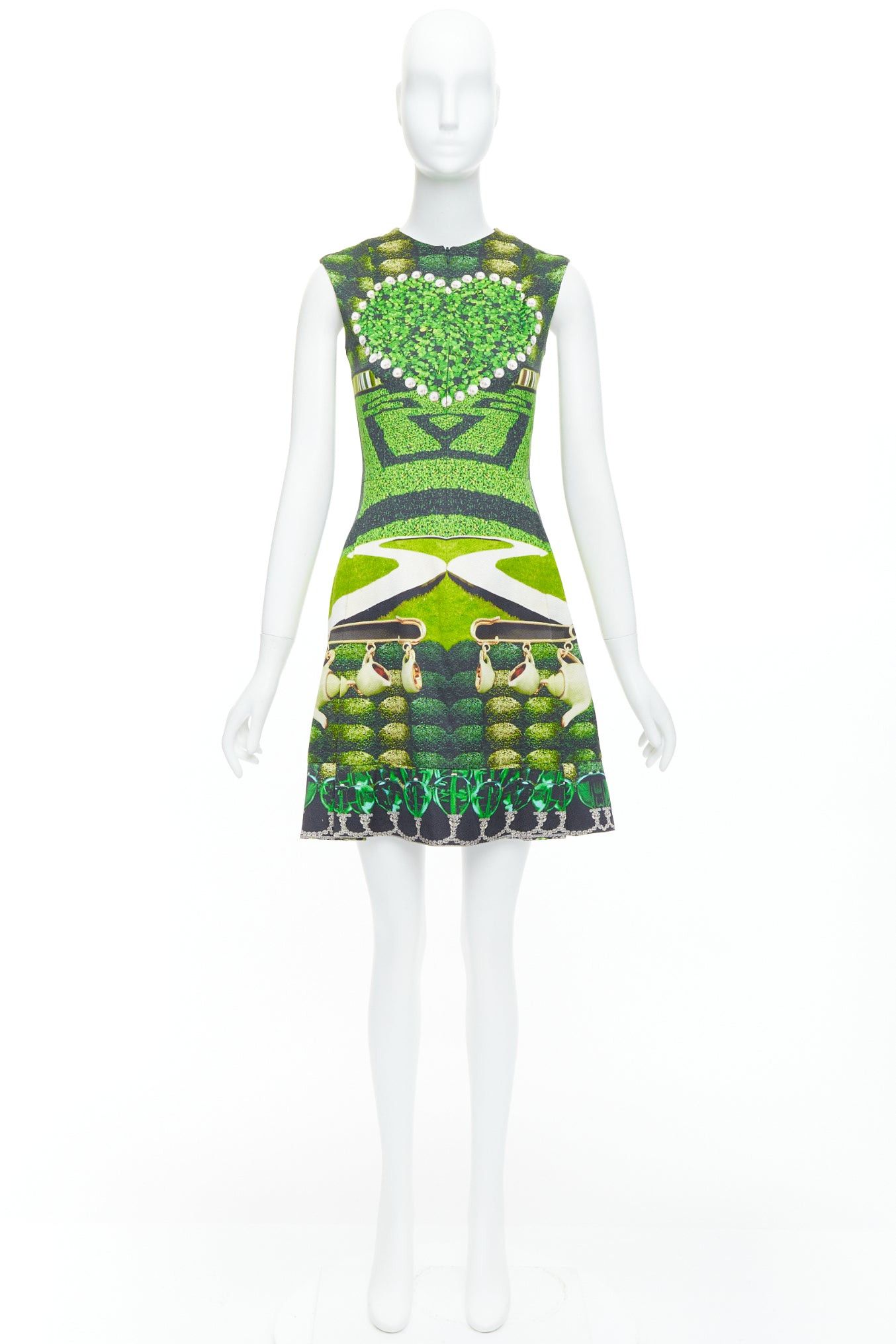 Mary Katrantzou MARY KATRANTZOU 2012 Runway green heart garden party print shift dress UK10 M Size M / US 6-8 / IT 42-44 - 9 Thumbnail