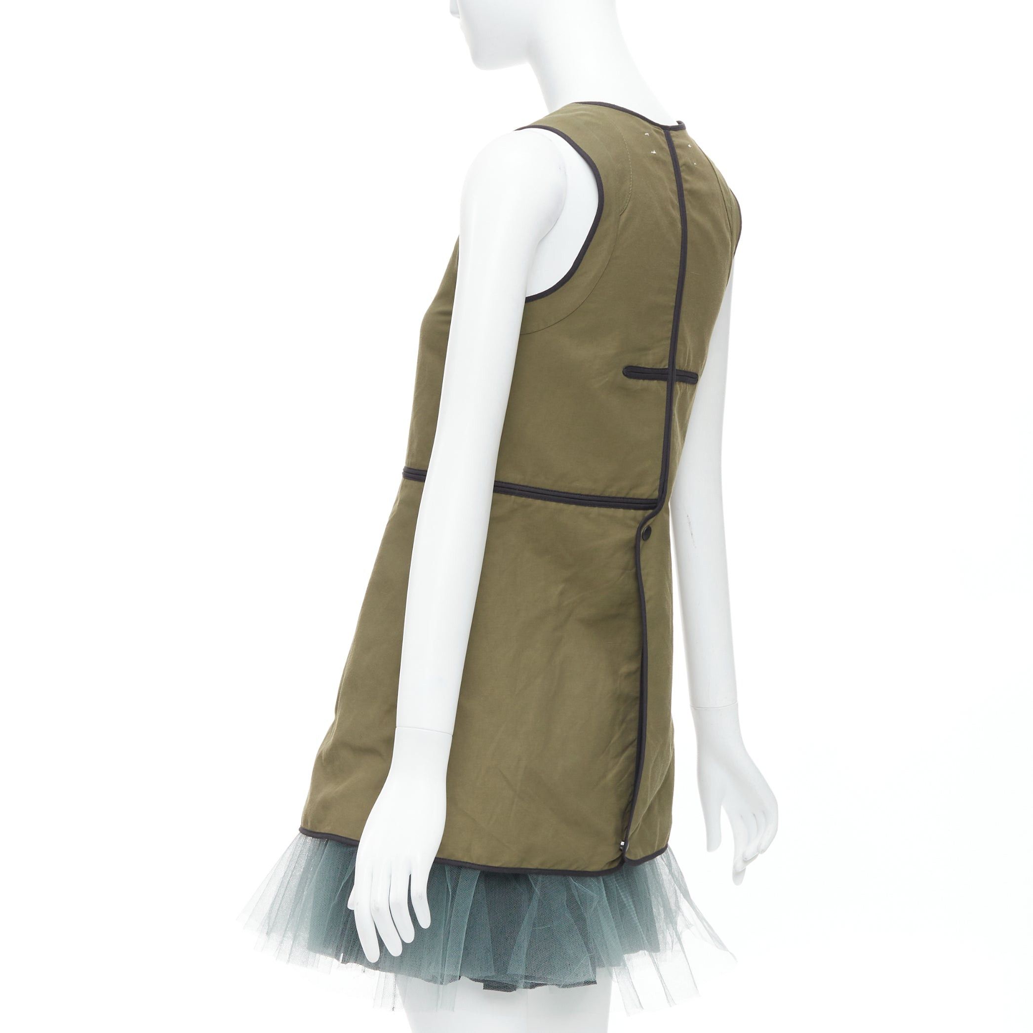 Marni MARNI 2011 khaki utility cutout vest green tulle hem mini dress IT36 XXS Size XS / US 0-2 / IT 36-38 - 6 Thumbnail