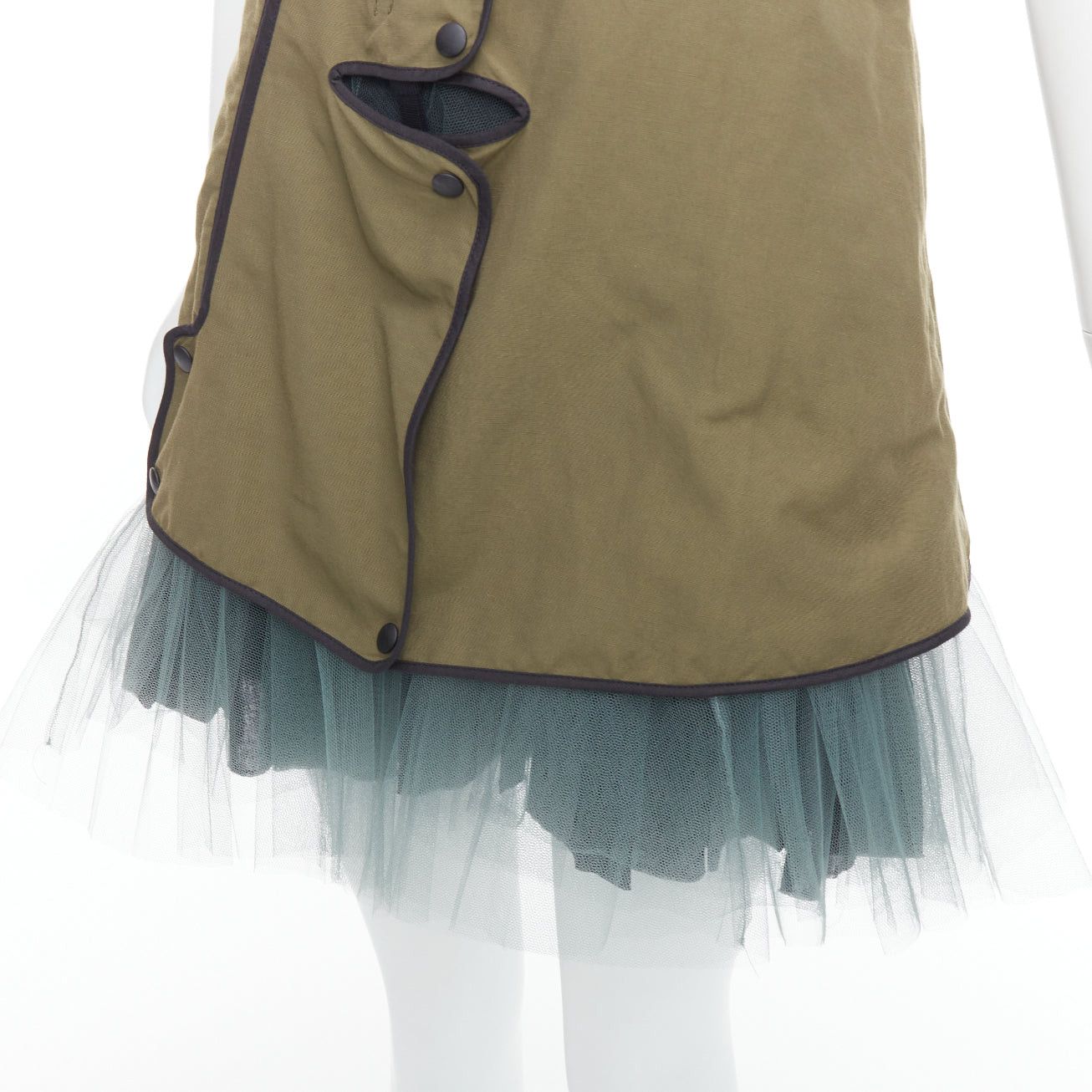 Marni MARNI 2011 khaki utility cutout vest green tulle hem mini dress IT36 XXS Size XS / US 0-2 / IT 36-38 - 2 Thumbnail