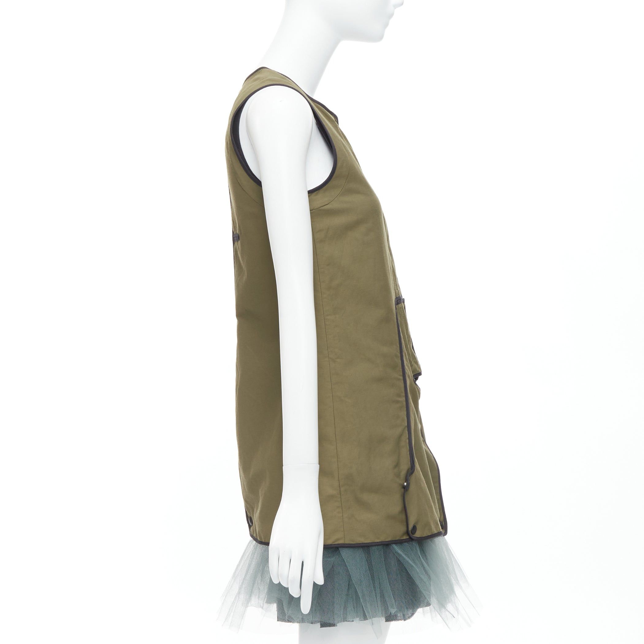 Marni MARNI 2011 khaki utility cutout vest green tulle hem mini dress IT36 XXS Size XS / US 0-2 / IT 36-38 - 4 Thumbnail