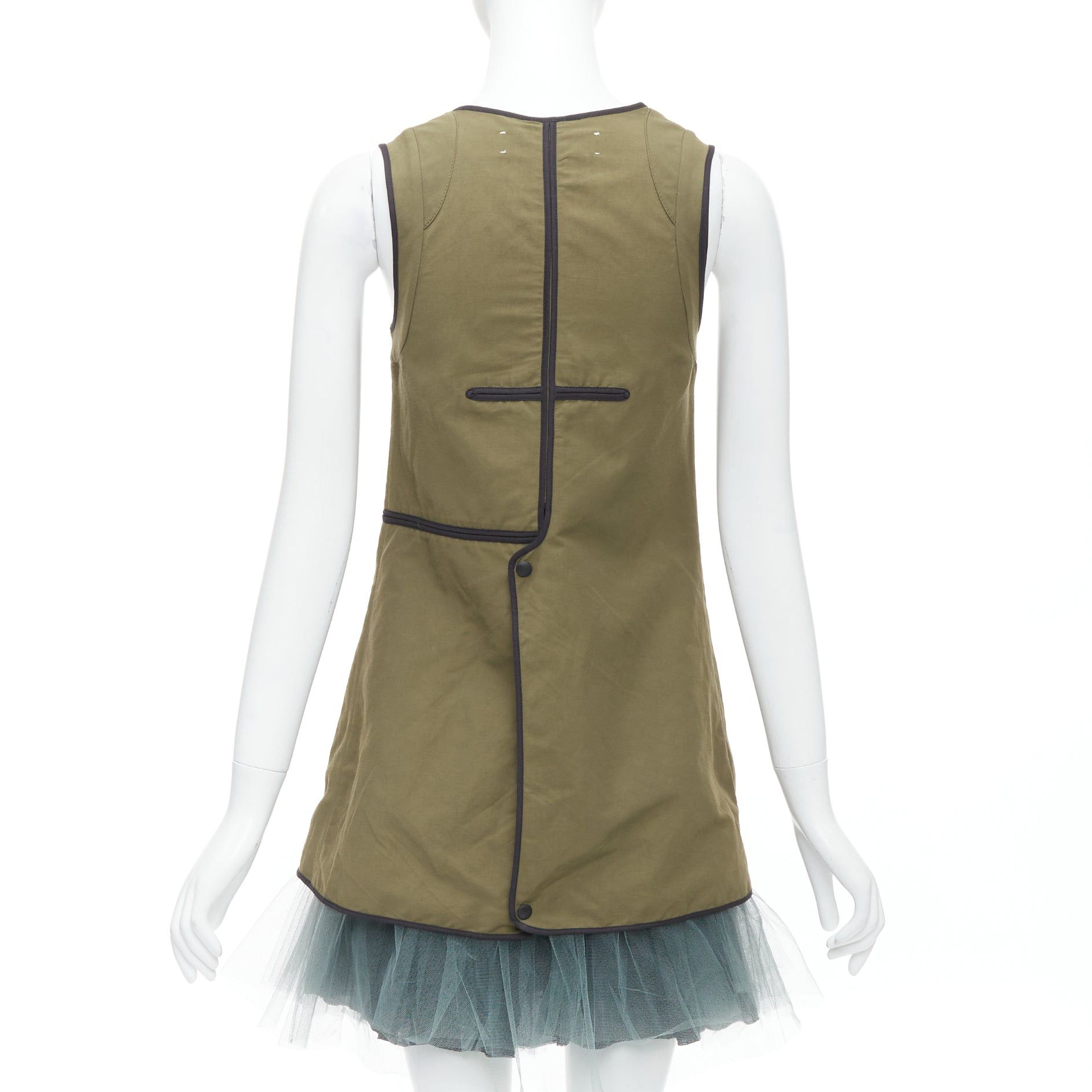 Marni MARNI 2011 khaki utility cutout vest green tulle hem mini dress IT36 XXS Size XS / US 0-2 / IT 36-38 - 5 Thumbnail