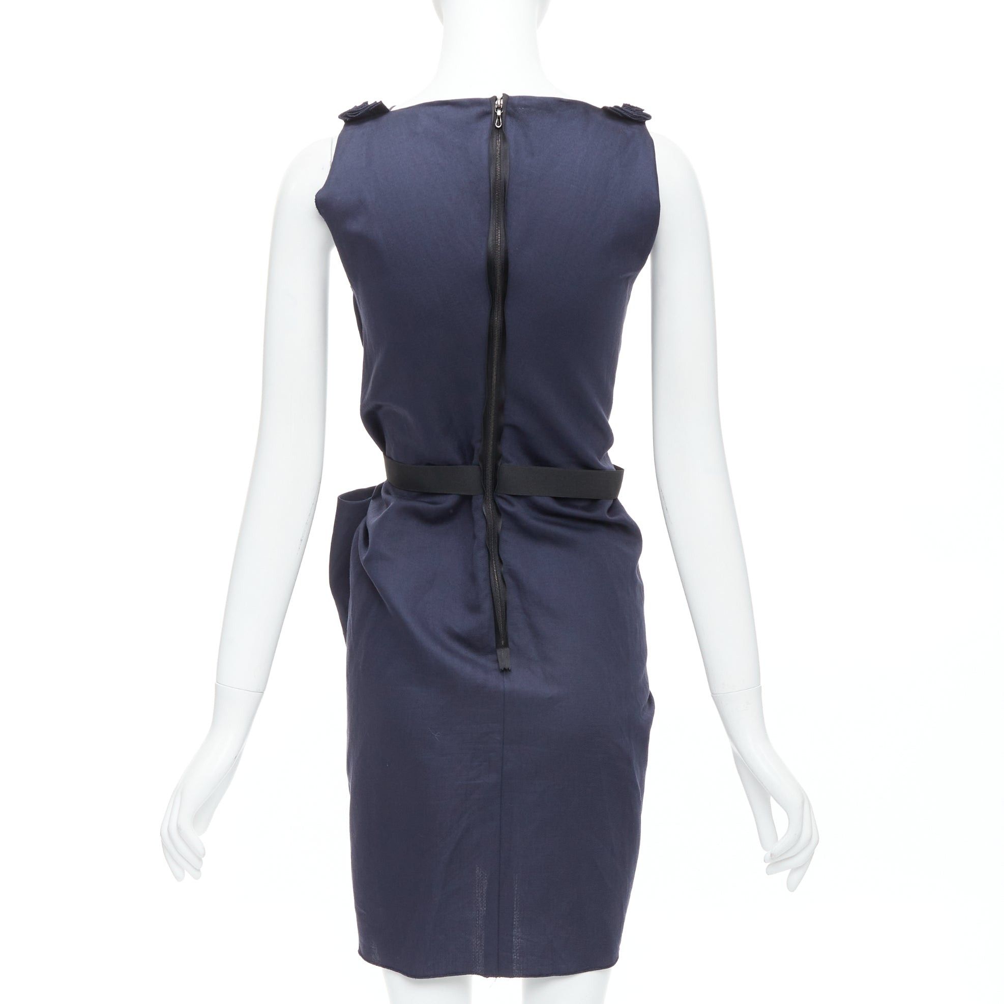 Lanvin LANVIN 2010 navy ramie cotton drape black belted mini dress FR36 S Size S / US 4 / IT 40 - 5 Thumbnail