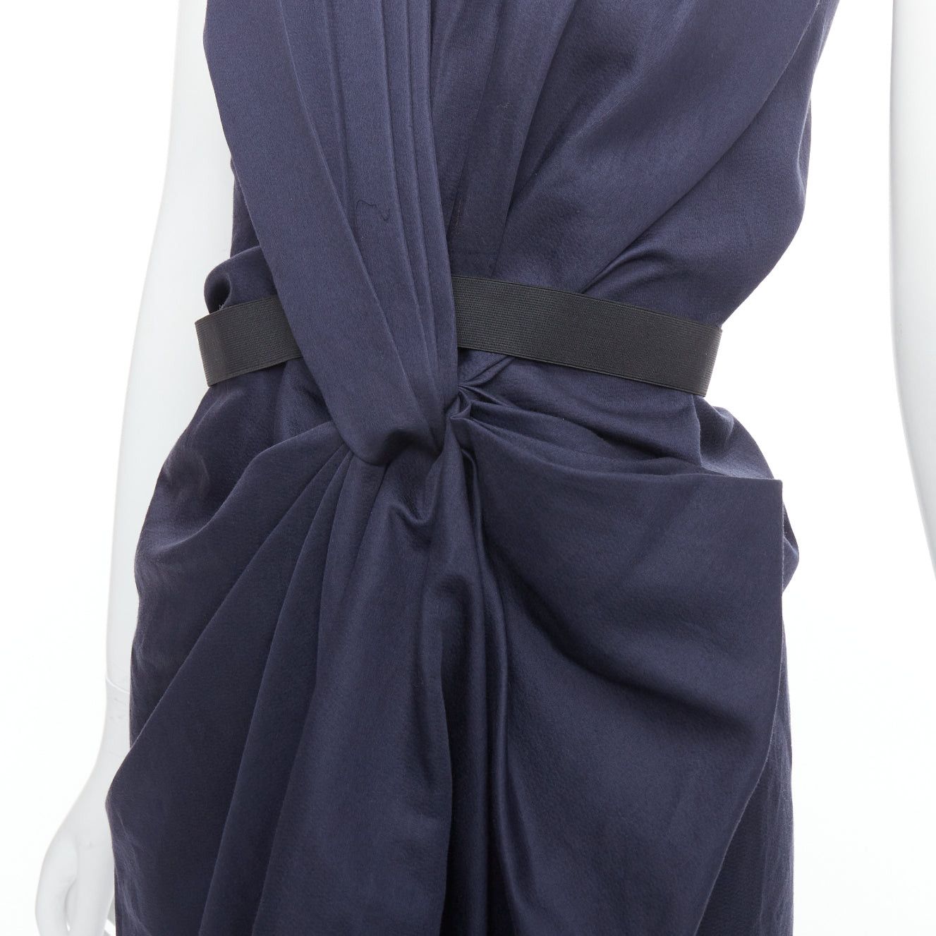 Lanvin LANVIN 2010 navy ramie cotton drape black belted mini dress FR36 S Size S / US 4 / IT 40 - 2 Thumbnail