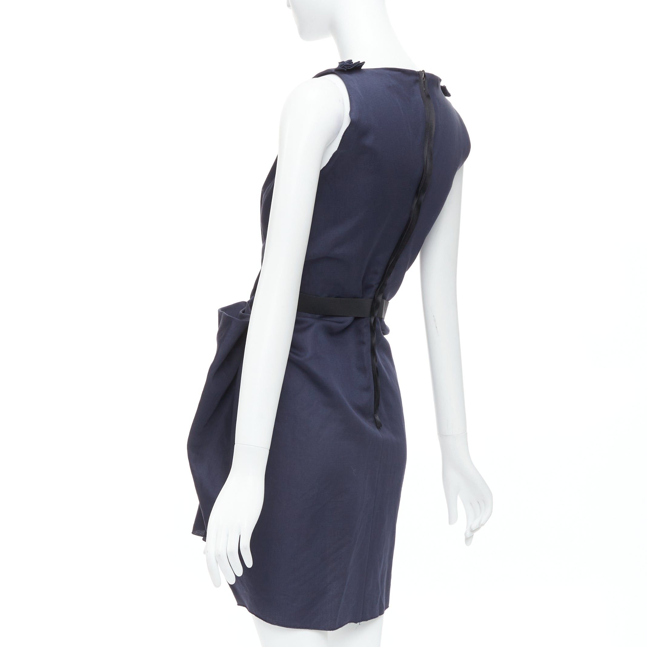 Lanvin LANVIN 2010 navy ramie cotton drape black belted mini dress FR36 S Size S / US 4 / IT 40 - 6 Thumbnail