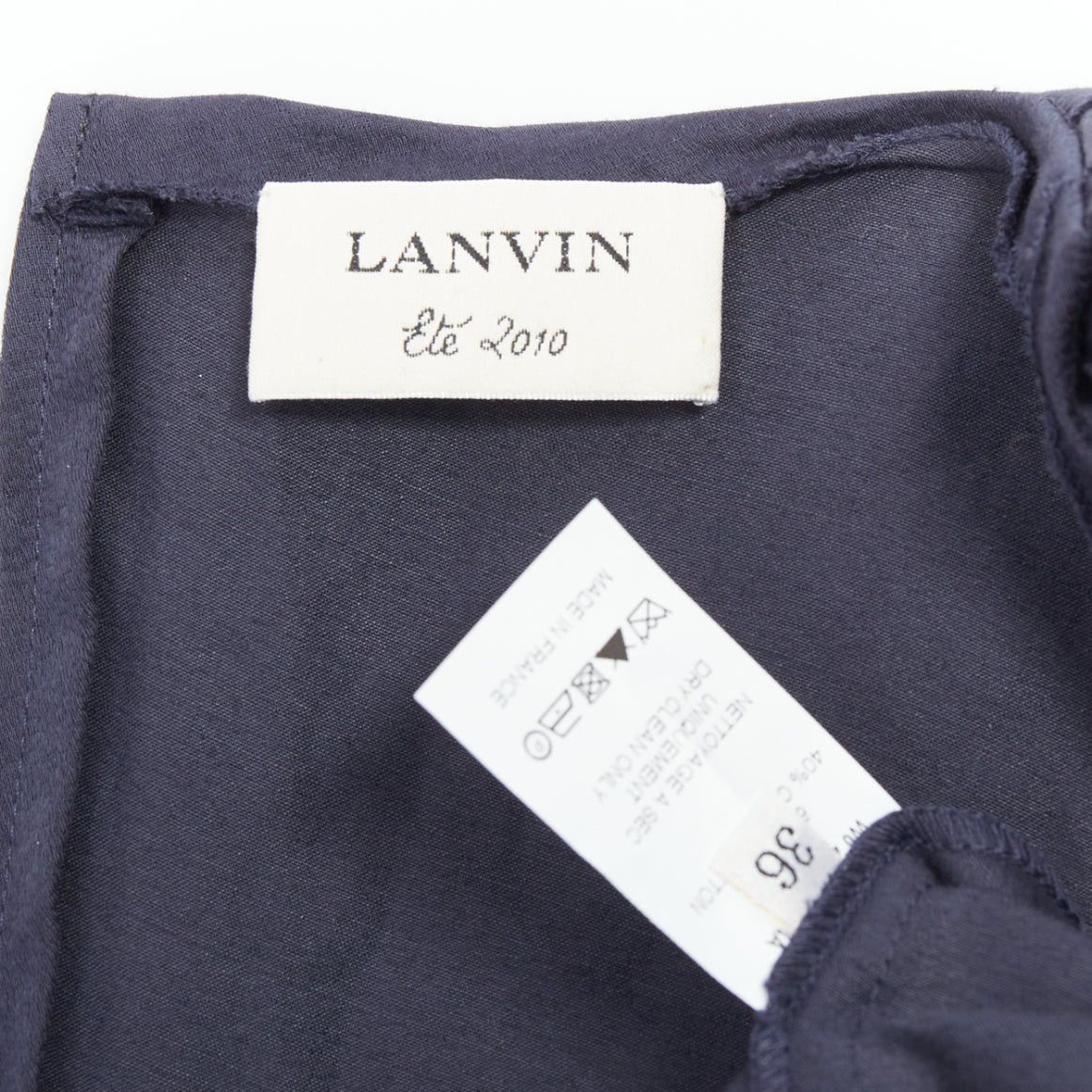 Lanvin LANVIN 2010 navy ramie cotton drape black belted mini dress FR36 S Size S / US 4 / IT 40 - 8 Thumbnail