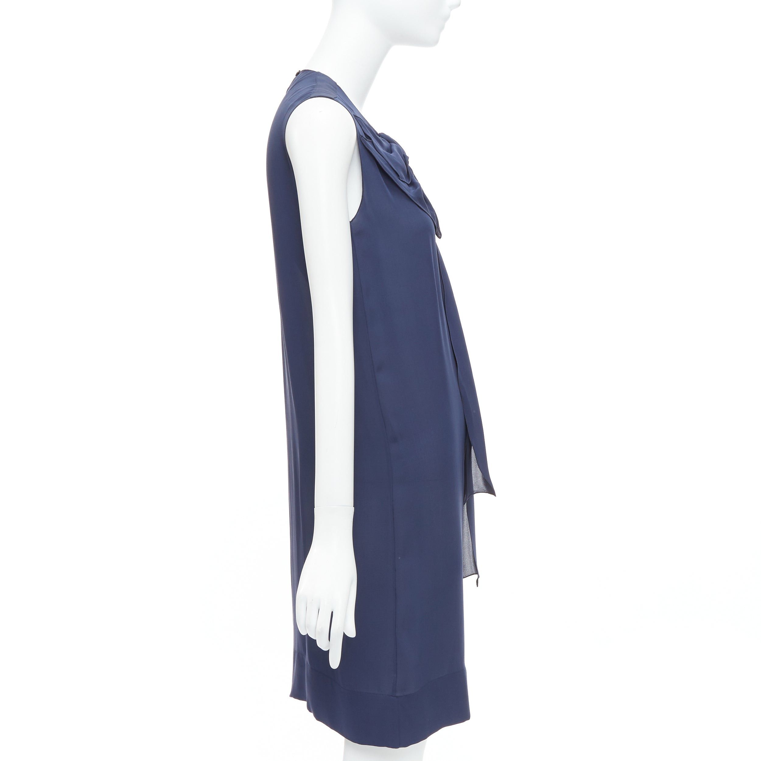 Stella McCartney STELLA MCCARTNEY 2008 navy 100% silk bow neck shift dress IT38 XS Size XS / US 0-2 / IT 36-38 - 4 Thumbnail